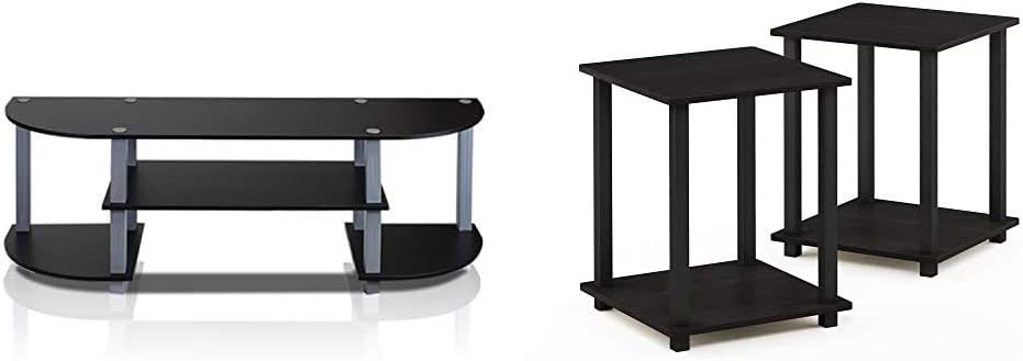 Furinno Turn-S-Tube Wide TV Entertainment Center, Black/Grey & Simplistic End Table, Espresso/Black Pack of 2