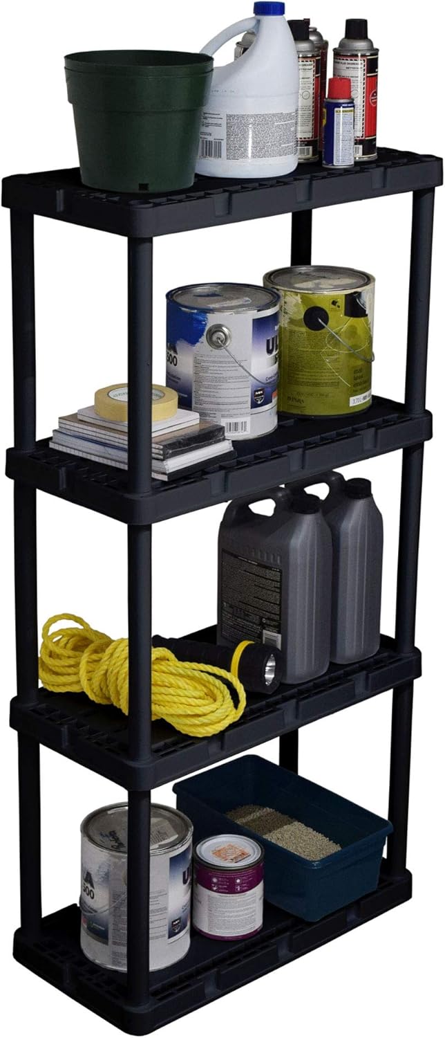 Gracious Living 91089-1C 24 x 12 x 33 Inch Knect A Shelf Fixed Height Light Duty Interlocking Home Storage 4 Shelf Shelving Unit, Black (3 Pack)