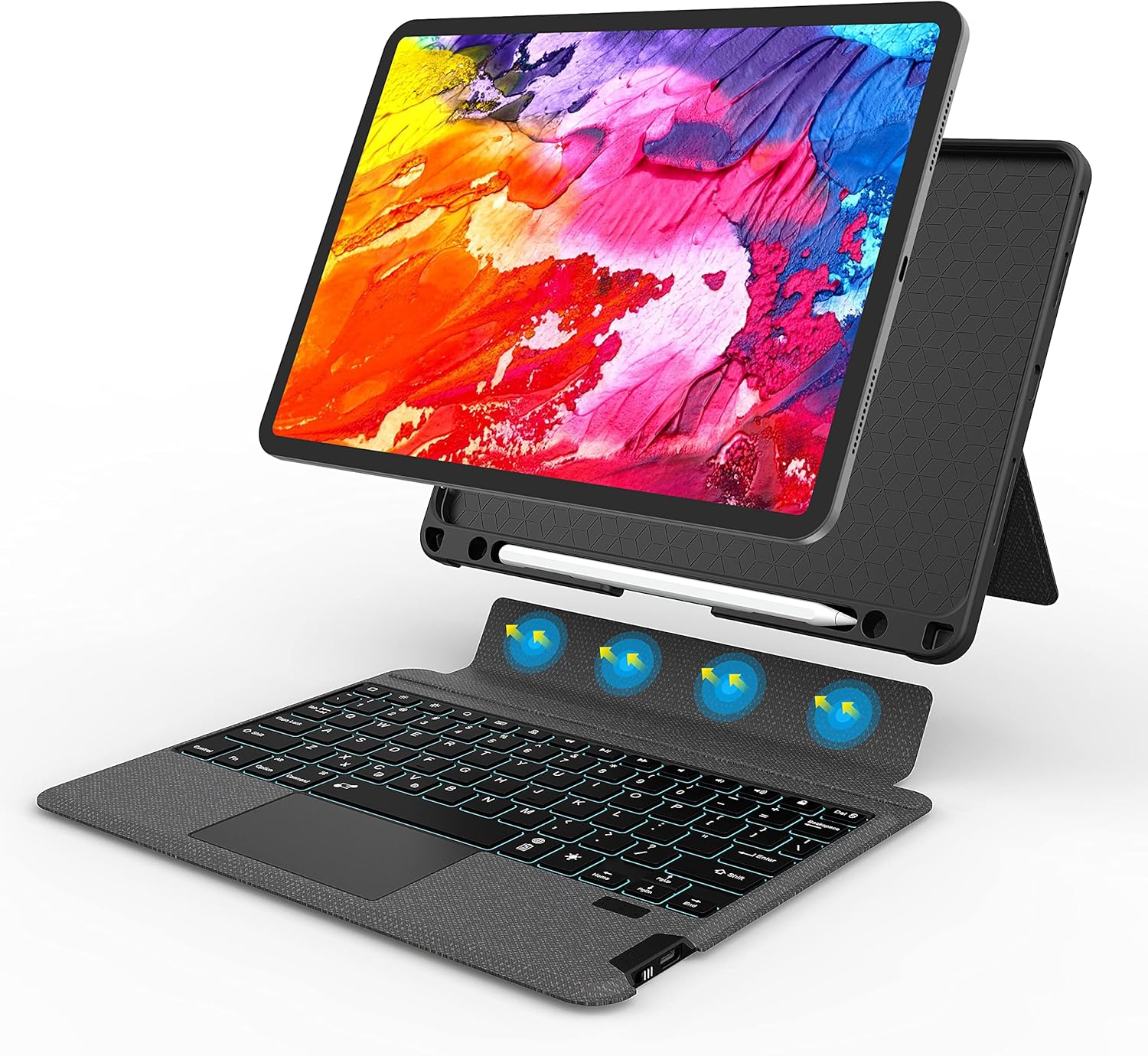 iPad Pro Keyboard Case for 11 inch iPad Pro (2018/2020/2021), iPad Air 4th Gen, WIWU Bluetooth Magnetic Detachable Keyboard with Soft Silicone Protective Case, Touchpad, Pencil Holder