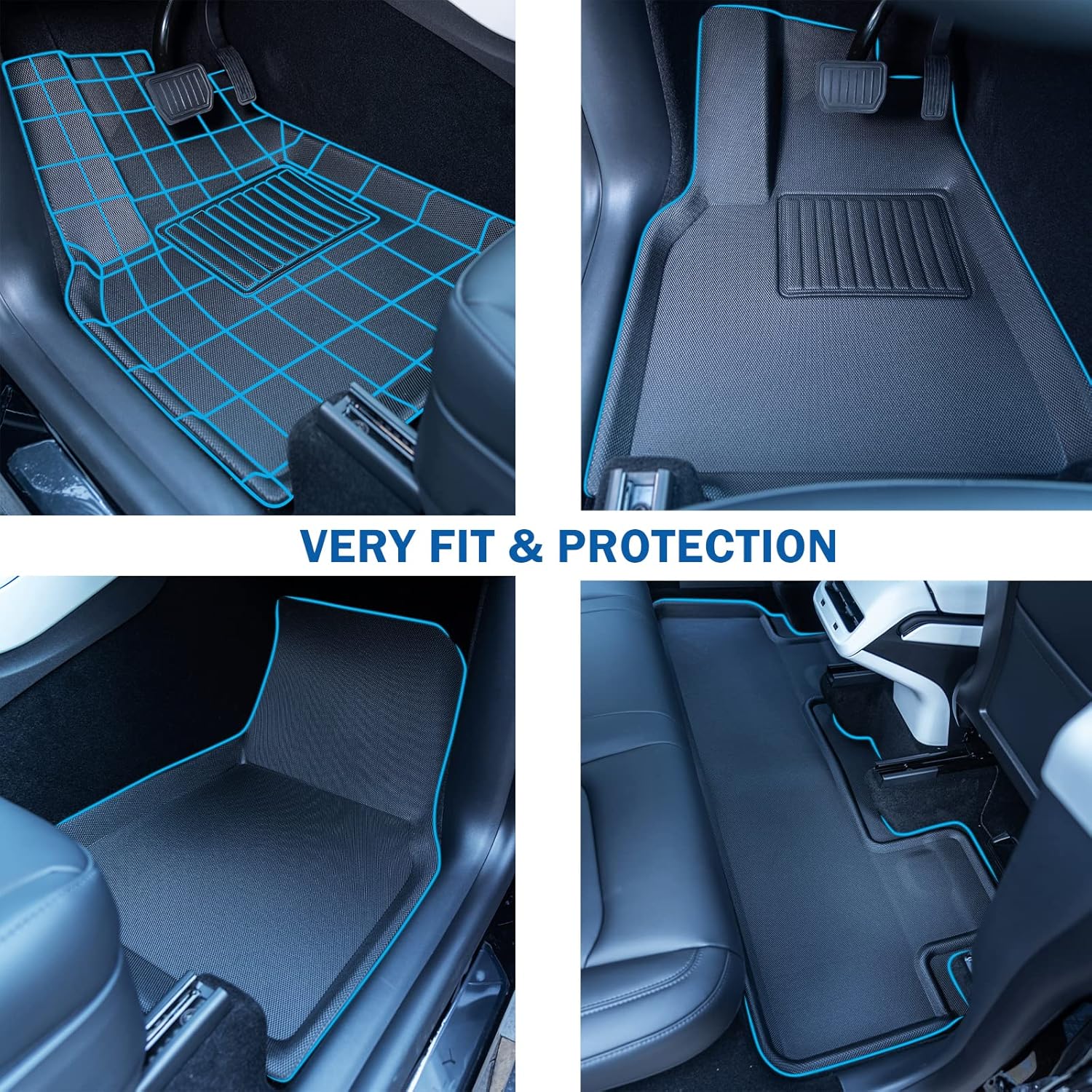 TUROAZ All Weather Floor Mats Compatible with Tesla Model Y 2022 2021, Custom Fit 3D Trunk Floor Liners Cargo Tray, Car Interior Accessories Waterproof Snowproof (1st & 2nd Row for 5 or 7 Seats)