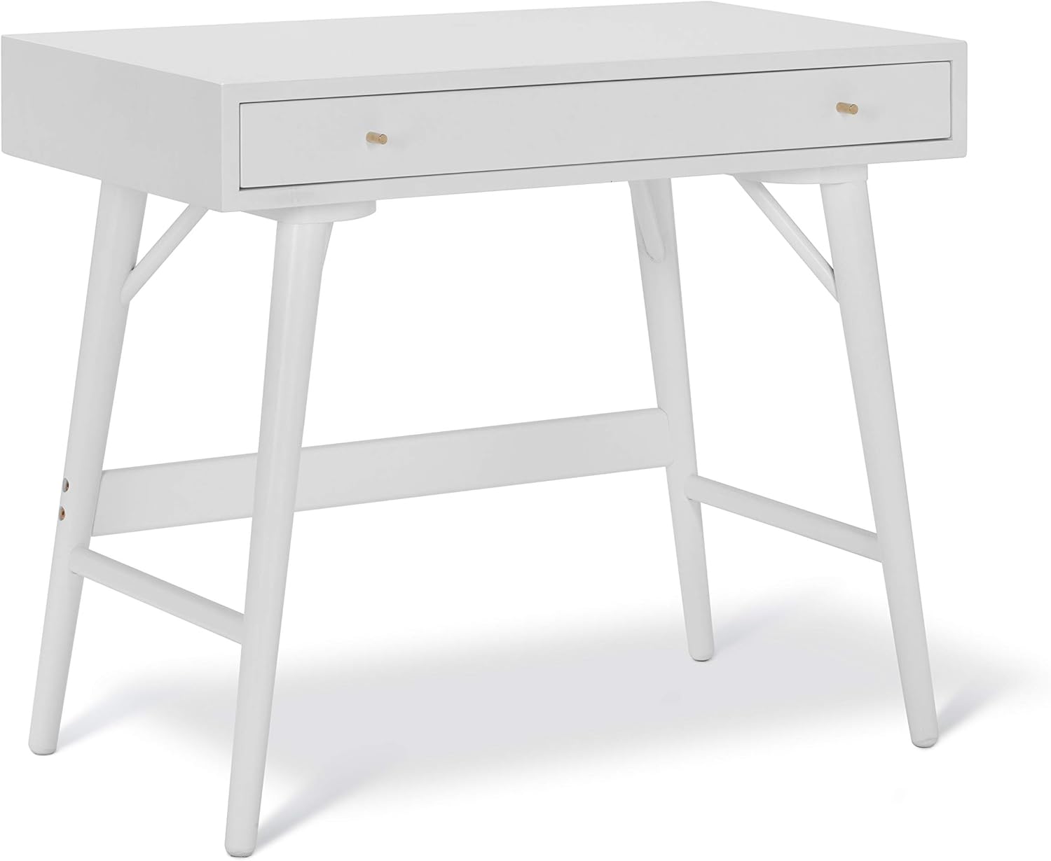 The Vine Square Wood Desk - Classic Mid-Century Modern Mason Solid Wooden Table with Drawer 35.5 Inch Small Spaces Home Office Writing Station Work Vanity Desktop Furniture 8551 White