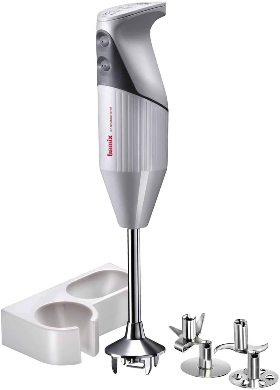 Bamix G200 Gastro Pro-2 Professional Immersion Hand Blender – White – 4 Stainless Steel Blades – Aerating, Blending, Chopping, and Slicing Blades – Includes Wall Bracket