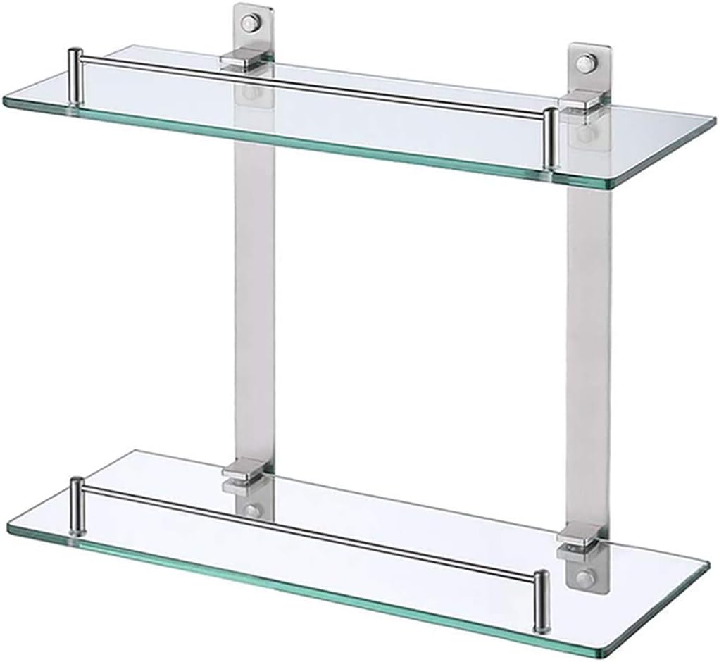 KES Bathroom Glass Shelf Double Wall Mounted Floating Shelf, Rustproof Brushed SUS304 Stainless Steel, BGS2202B-2 Pack of 2