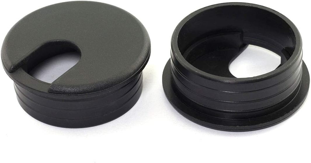 HJ Garden 2pcs 1-3/4 inch Desk Wire Cord Cable Grommets Hole Cover for Office PC Desk Cable Cord Organizer Plastic Cover Black