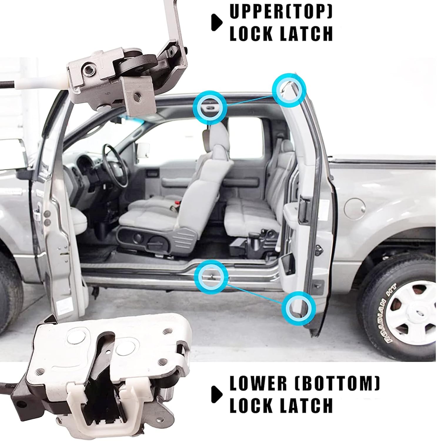 Left &Right Side Rear Door Lock Latch Cable Assy Assembly kit Upper and Lower Set for Ford F250 F350 F450 F550 Super Duty Extended Cab 1999-2007 Replace 6C3Z-28264A01-A &6C3Z-28264A00-A (2pcs) Pack of 2