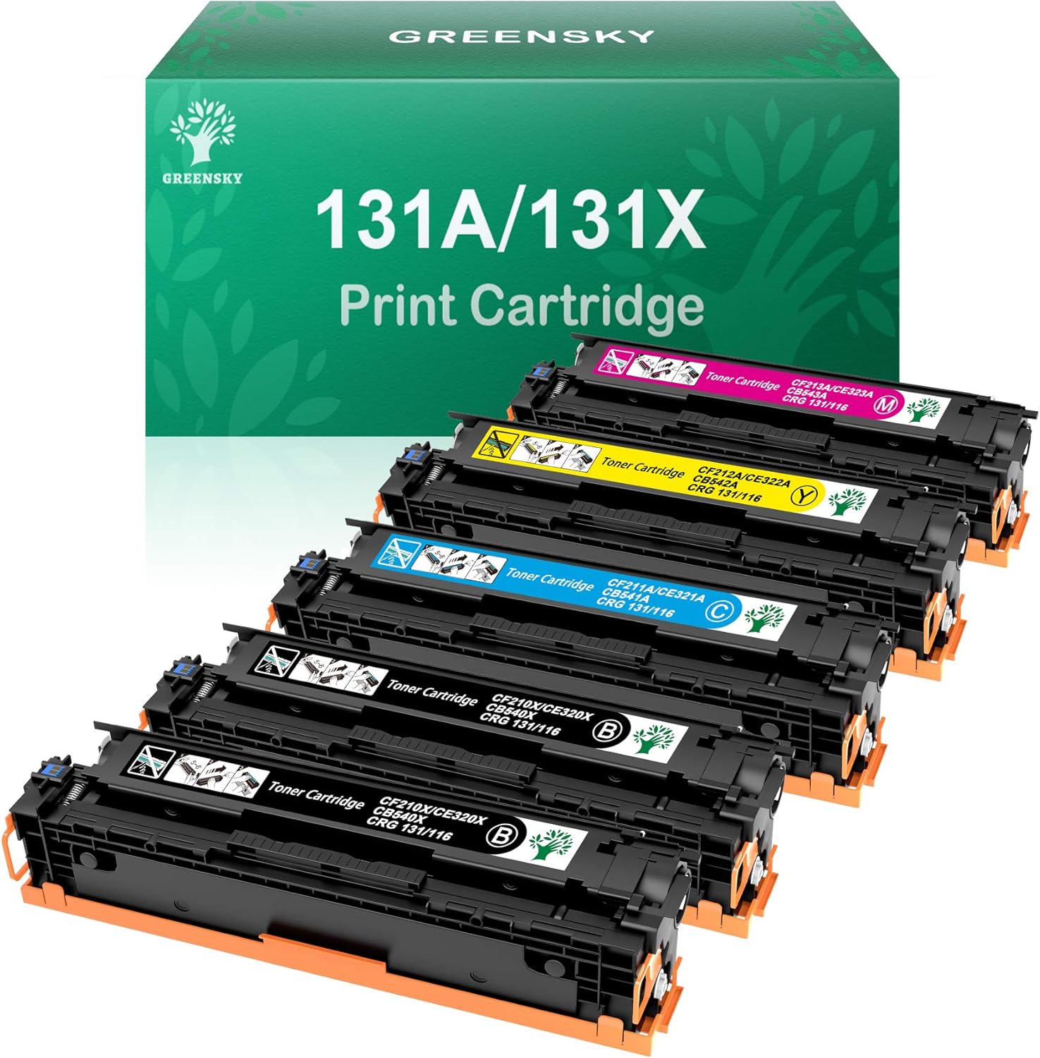 GREENSKY Compatible Toner Cartridge Replacement for HP 131A 131X CF210X CF211A CF212A CF213A Pro 200 Color M251n Color M276n M251nw M276nw Printer (Black, Cyan, Yellow, Magenta, 5-Pack) Pack of 2