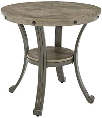Powell Franklin Metal and Wood Round Side Accent Table in Pewter
