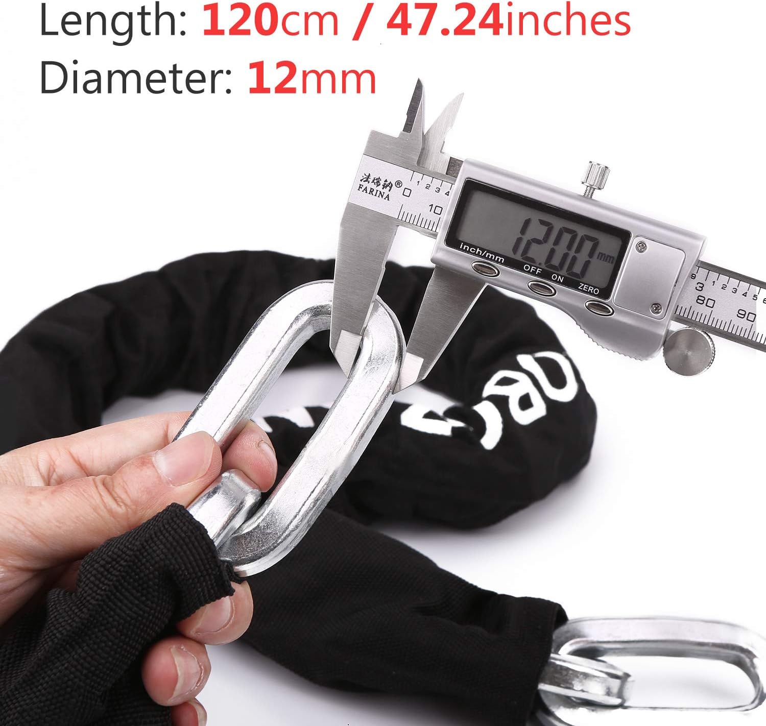 Heavy Duty Chain Lock, with U-Lock, Chain:120cm Length x 12mm Dia,Made of Manganese Steel, Non-Corrosive, Durable, Protector of Valuables Pack of 2