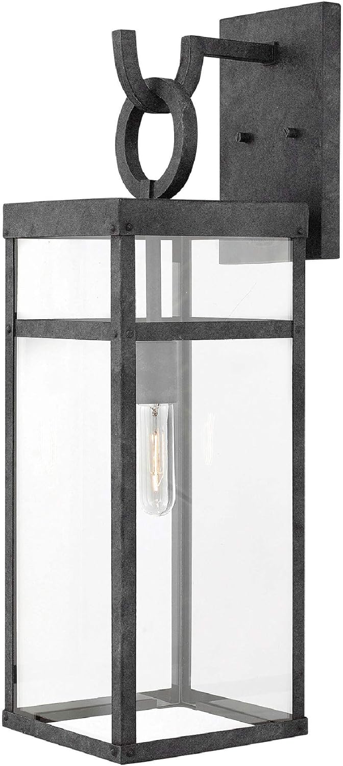 Hinkley Porter Collection Small Wall Mount Lantern, 120V &ndash; Add Security to Porches, Patios & Exterior Spaces with Ultra-Durable Outdoor Lighting, Aluminum Wall Light, 100w Bulb Included, Aged Zinc