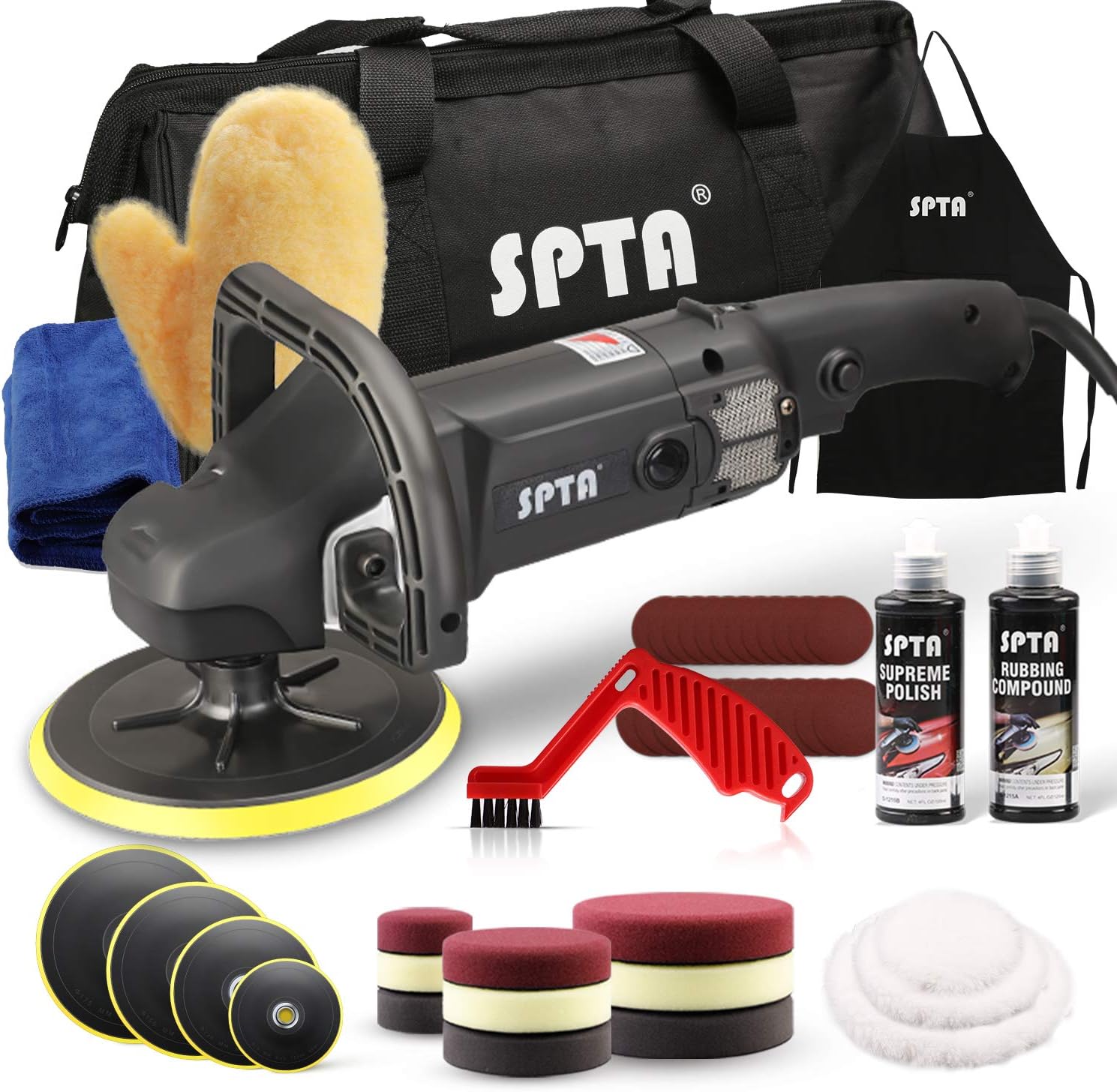 SPTA Buffer Polisher, 7 Inch 180mm Rotary Polisher Car Polisher Electric Polisher RO Polisher & Polishing Pads Set for Auto Buffing and Polishing Pack of 2