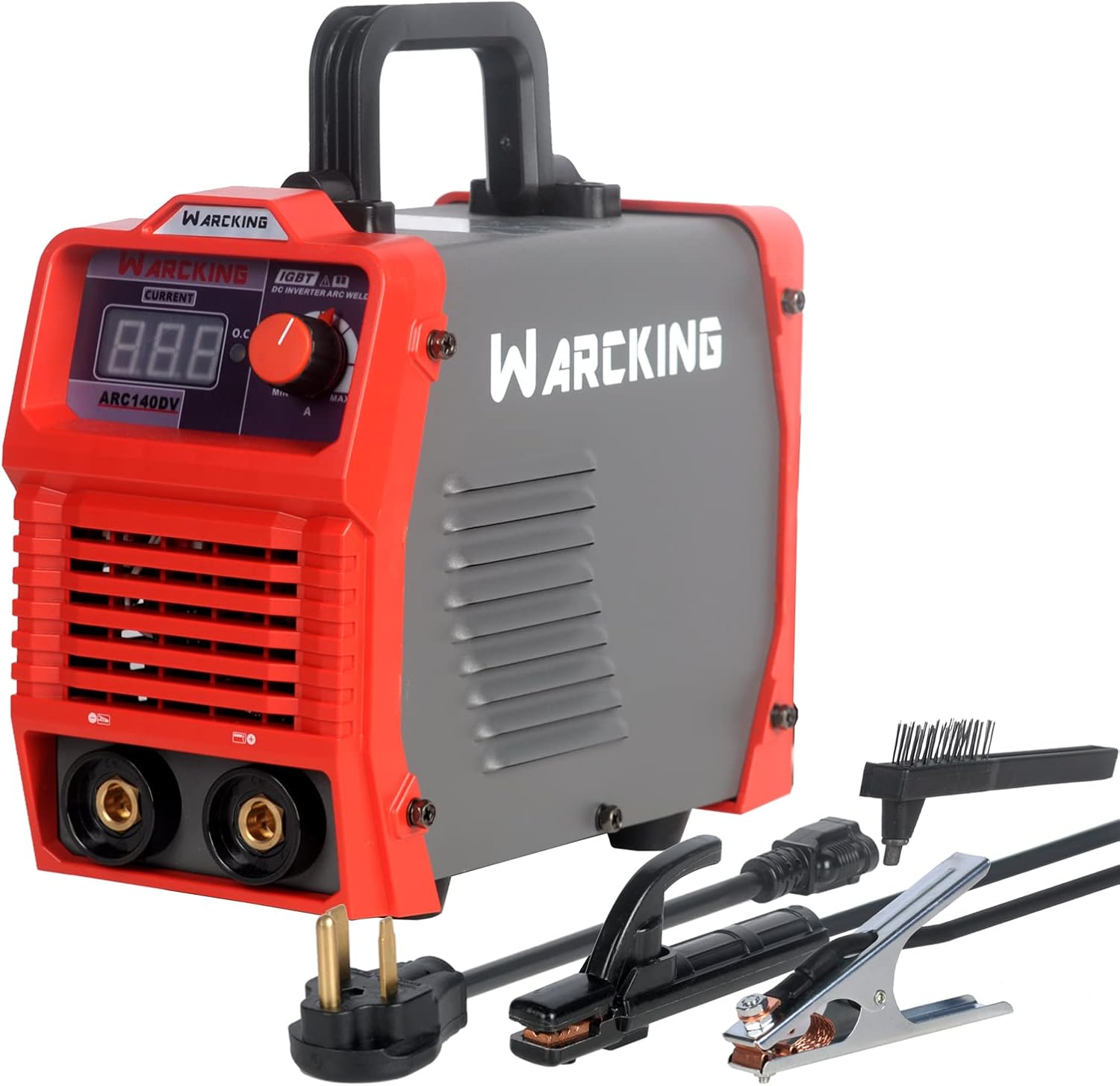 WARCKING 110/220V 140A Welder Machine IGBT Hot Start with Digital Display LCD,Input Power Adapter,Electrode Holder,Earth Clamp,Toolbox,Mask and Slag Hammer