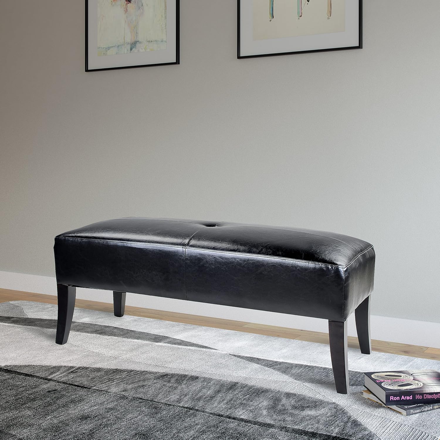 CorLiving Antonio Bench in Black Bonded Leather