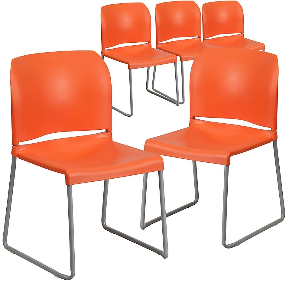 Flash Furniture Plastic Stack Chairs in Orange (Set of 5)