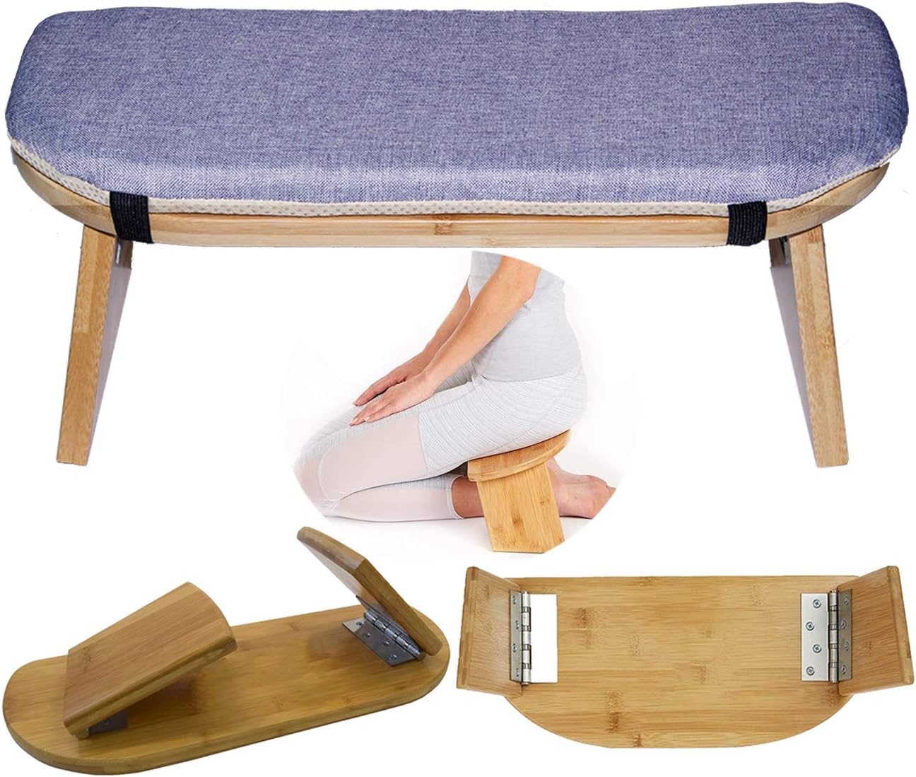 Folding Meditation Bench, Portable Foldable Perfect Kneeling Stool Ergonomic Bamboo Yoga Bench, for Tea Ceremony, Seiza, Yoga, Praying and Healthier Sitting Pack of 2
