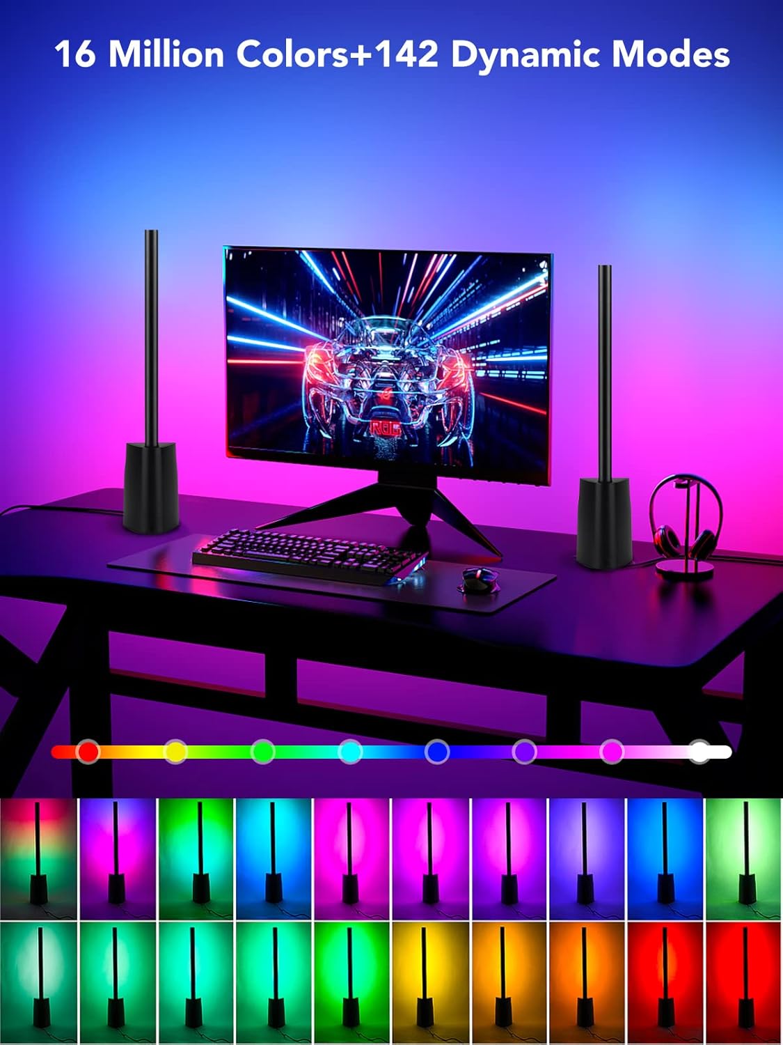 Smart LED Light Bar, Dimmable RGB Light Bar with App Control and Remote Control, 142 Dynamic Light Mode & Music Mode, RGBICWW TV Ambiance Backlight for Gaming, Movies, PC, TV, Room Decoration Pack of 2