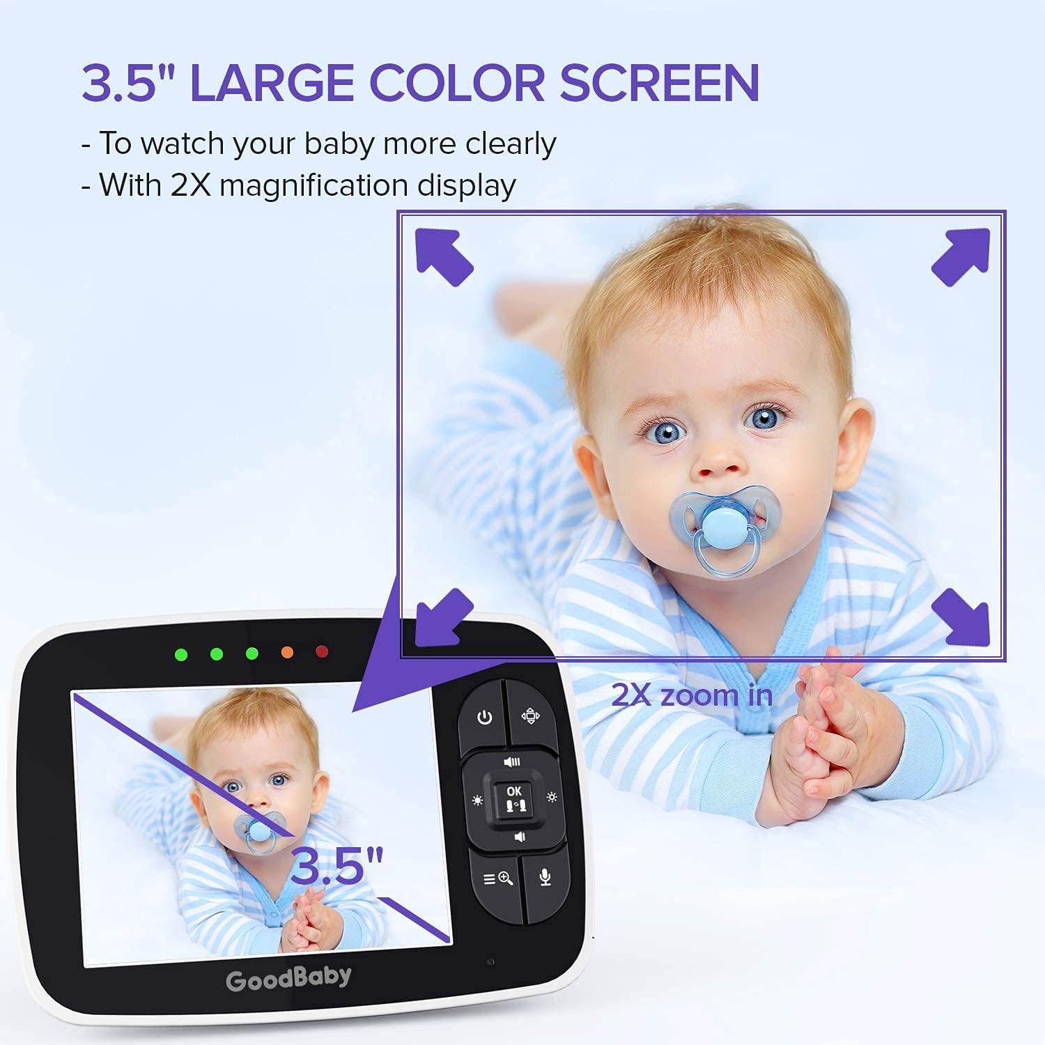 Baby Monitor with Remote Pan-Tilt-Zoom Camera|Keep Babies Safe with 3.5” Large Screen, Night Vision, Talk Back, Room Temperature, Lullabies, 960ft Range Pack of 2