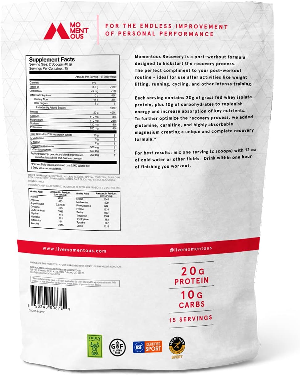 Recovery Grass-Fed Whey Protein Isolate, Post-Workout Protein Powder, 15 Servings, Gluten-Free, NSF Certified (Vanilla) Pack of 2