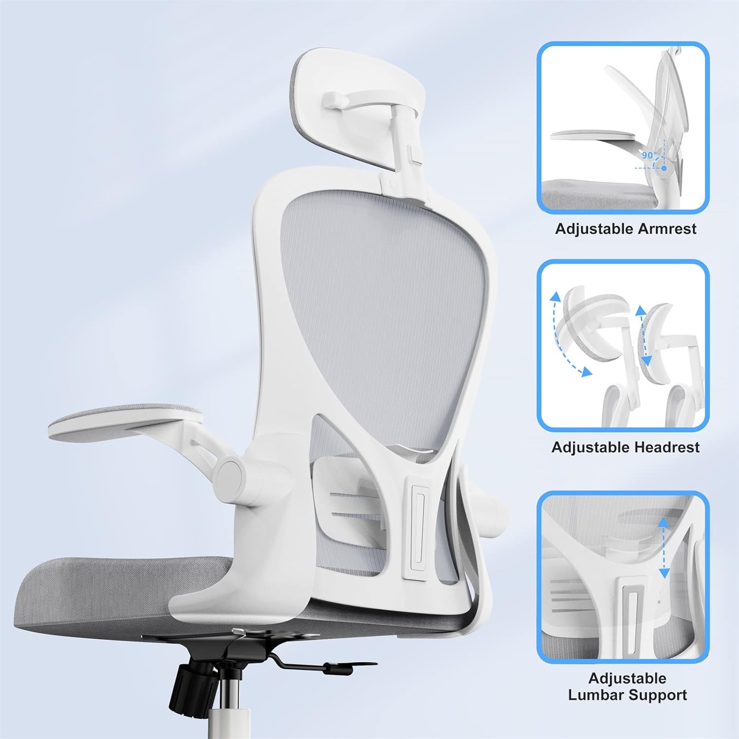 H HOH-Tech Ergonomic Office Chair, Home Office Desk Chairs - Rolling Office Chair with Adjustable Headrest and Lumbar Support with Flip Arm,High Back Office Chair for Tall People,3 Year Warranty