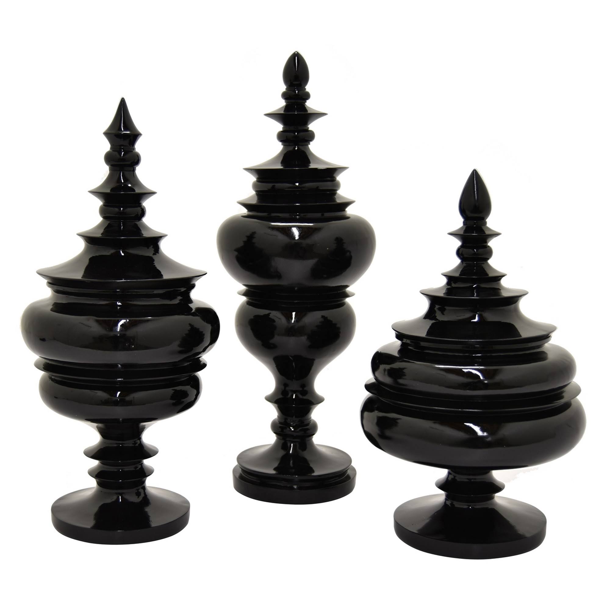 Plutus Brands PBTH92933 Jar with Lid in Black Resin Set of 3