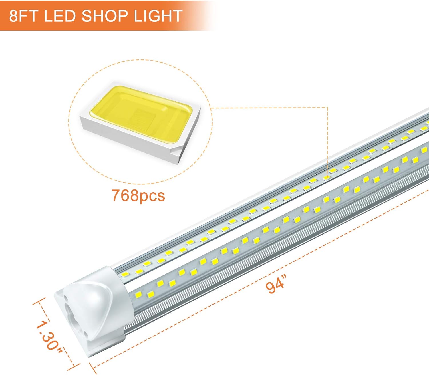 ONLYLUX 8ft LED Shop Light, 8' 95W 6000K (12 Pack), 8 Foot led Shop Lights Fixture for Garage Workshop, T8 LED Tube Lights, High Output, Linkable Shop Lights with Plug