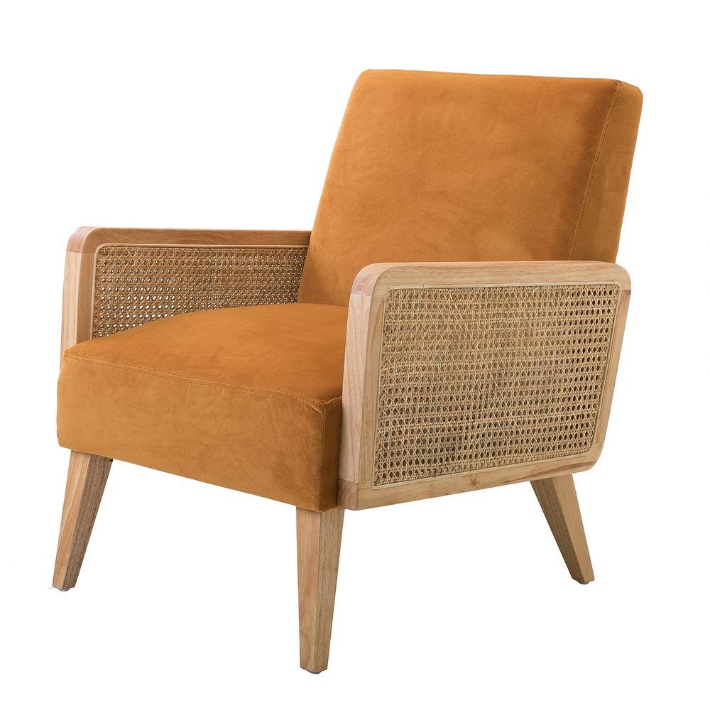 Jayden Creation Delphine Yellow Natural Legs Cane Accent Chair