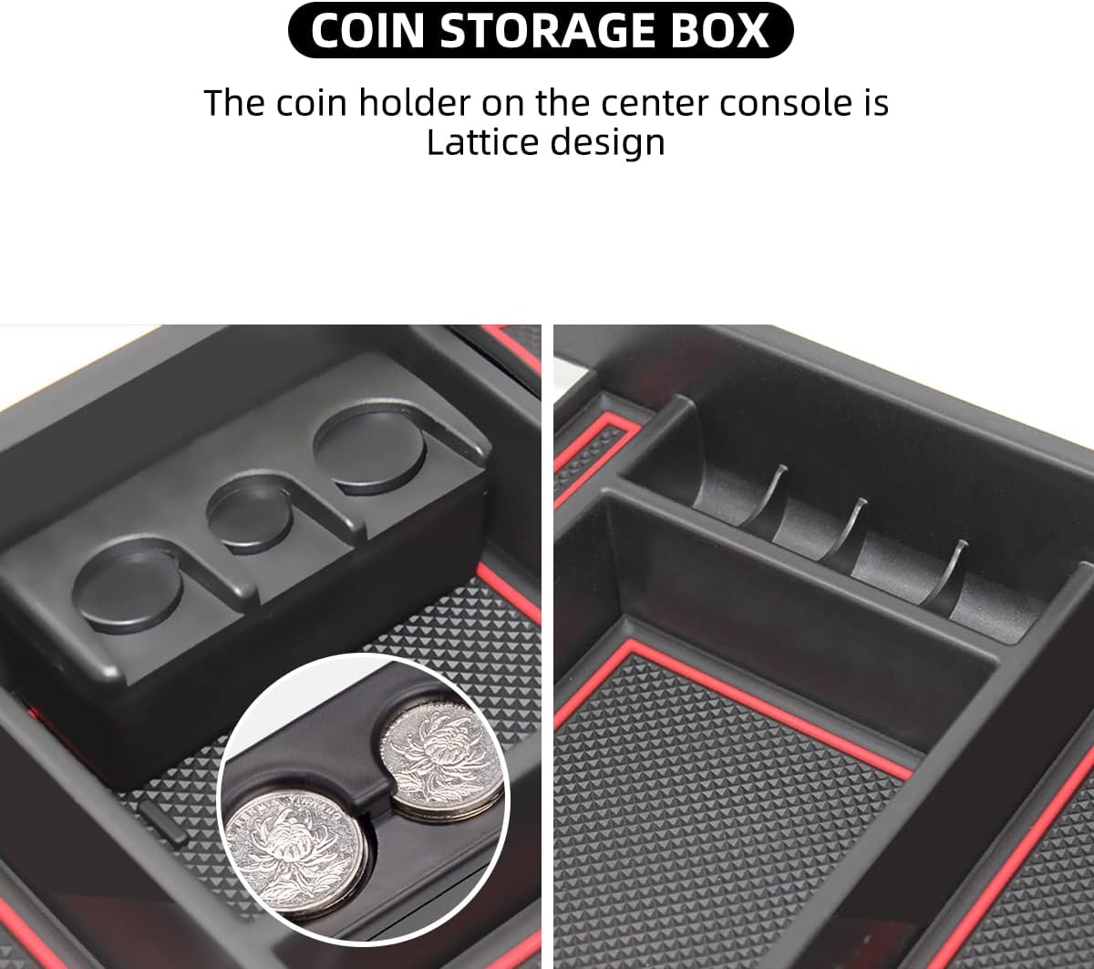 Center Console Organizer Fit Toyota Tundra 2014 2015 2016 2017 2018 2019 2020 2021 2022 Center Console Organizer - Lsert Tray Container ABS Material Noise Free Anti Slip Storage Box Glove Tray Compatible With Toyota Tundra Accessories Red Trim