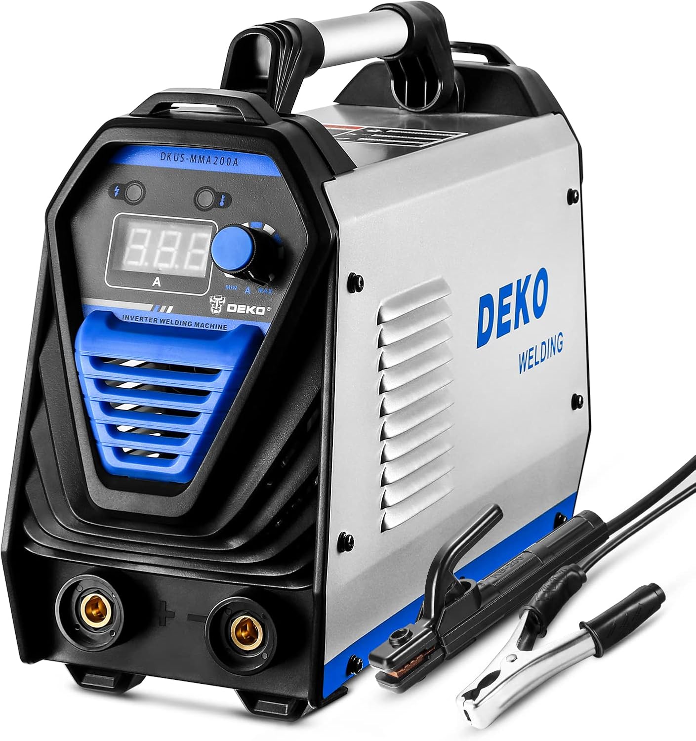 DEKOPRO 200Amp MMA Welder, 110/220V Stick Welder Dual Voltage ARC Welders Portable Welding Machine Electrode Holder,Work Clamp, Input Power Adapter Cable and Brush