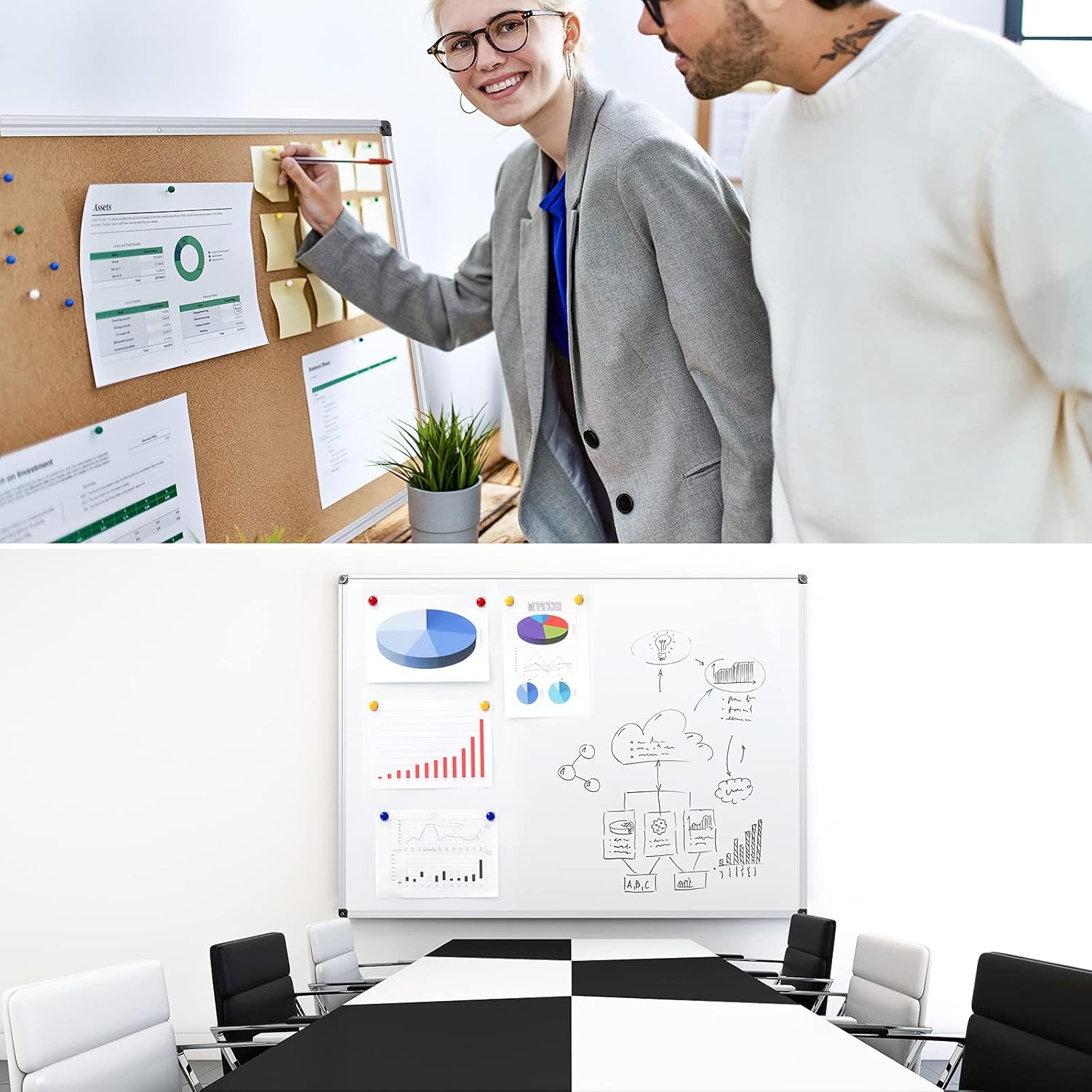 Board2by Magnetic Dry Erase Board 48 x 36 Inch, Silver Aluminum Frame 4x3 Whiteboard, Wall-Mounted White Board for Wall, Large Combination Board with Pens, Magnets and Pins for Office, School Pack of 2