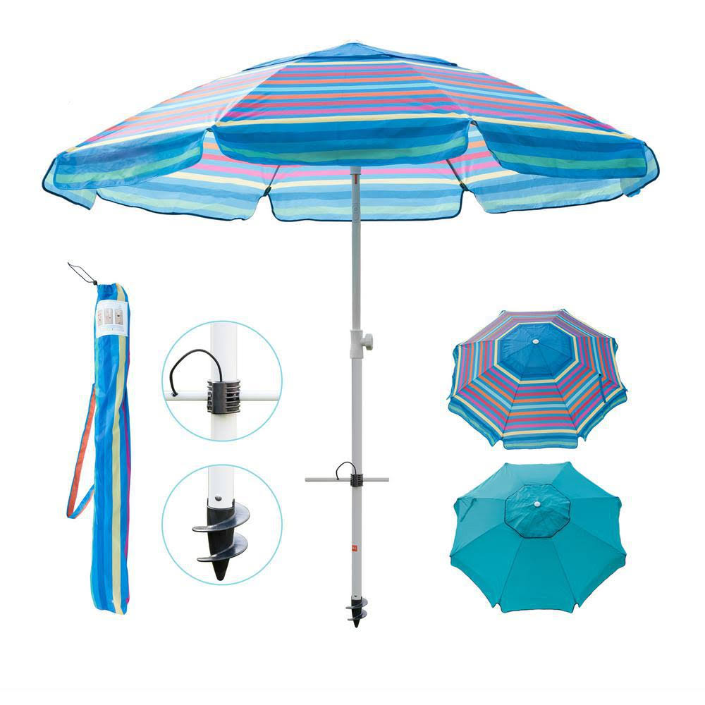 Abba Patio 7 ft. Telescoping Steel Pole Beach Umbrella with Sand ANCHOR, Push Button Tilt and Carry Bag in Multi-Color Stripe