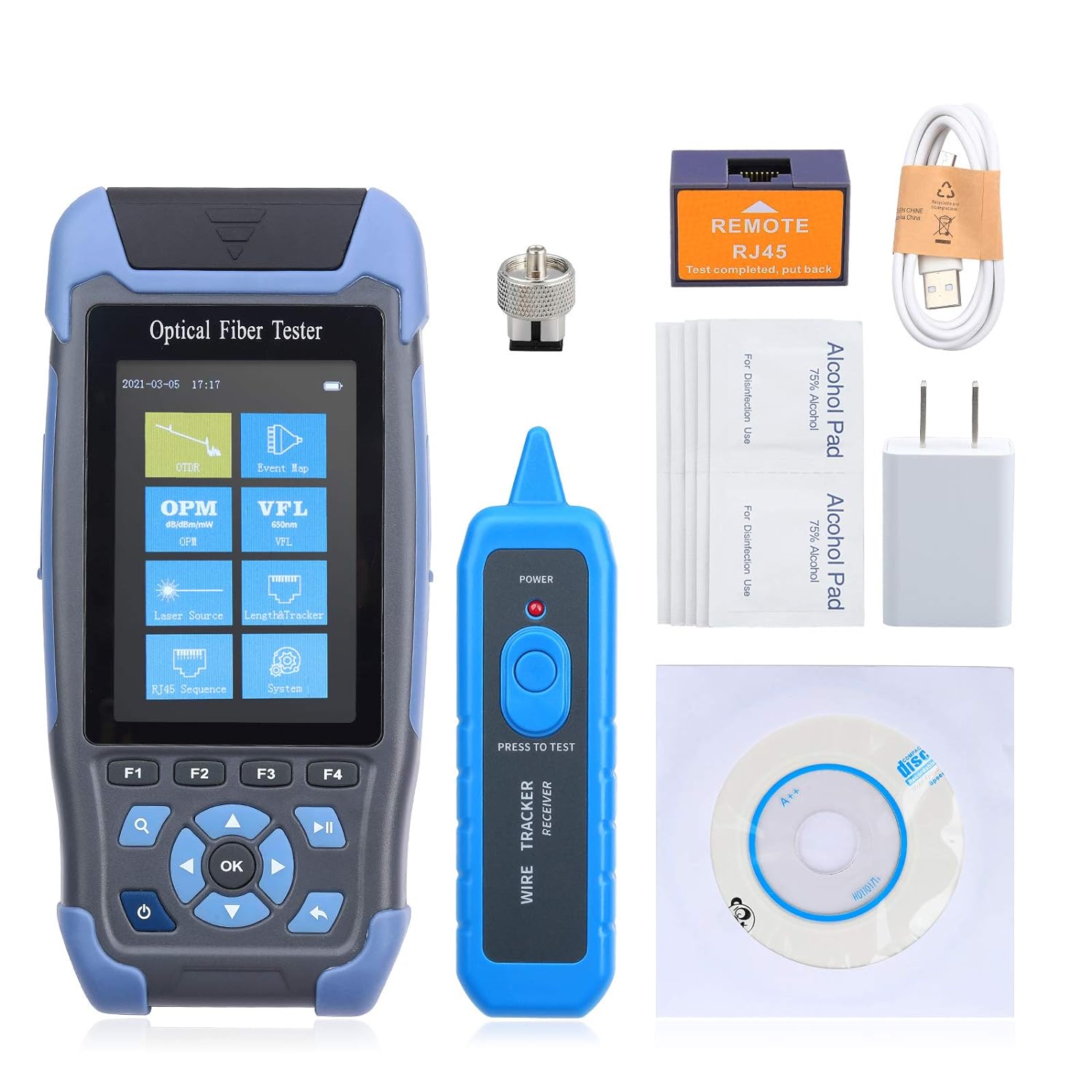 OTDR Fiber Optic Tester Mini-Pro 1310/1550nm SM Mulit Function Test OTDR Launch Cable Box Time Domain Reflectometer Cable Obstacle Detector with OPM OLS RJ45 Test VFL Test Rang 5m-60Km