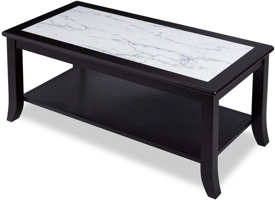 Olee Sleep Marble Top, White & Black coffee Table, Espresso