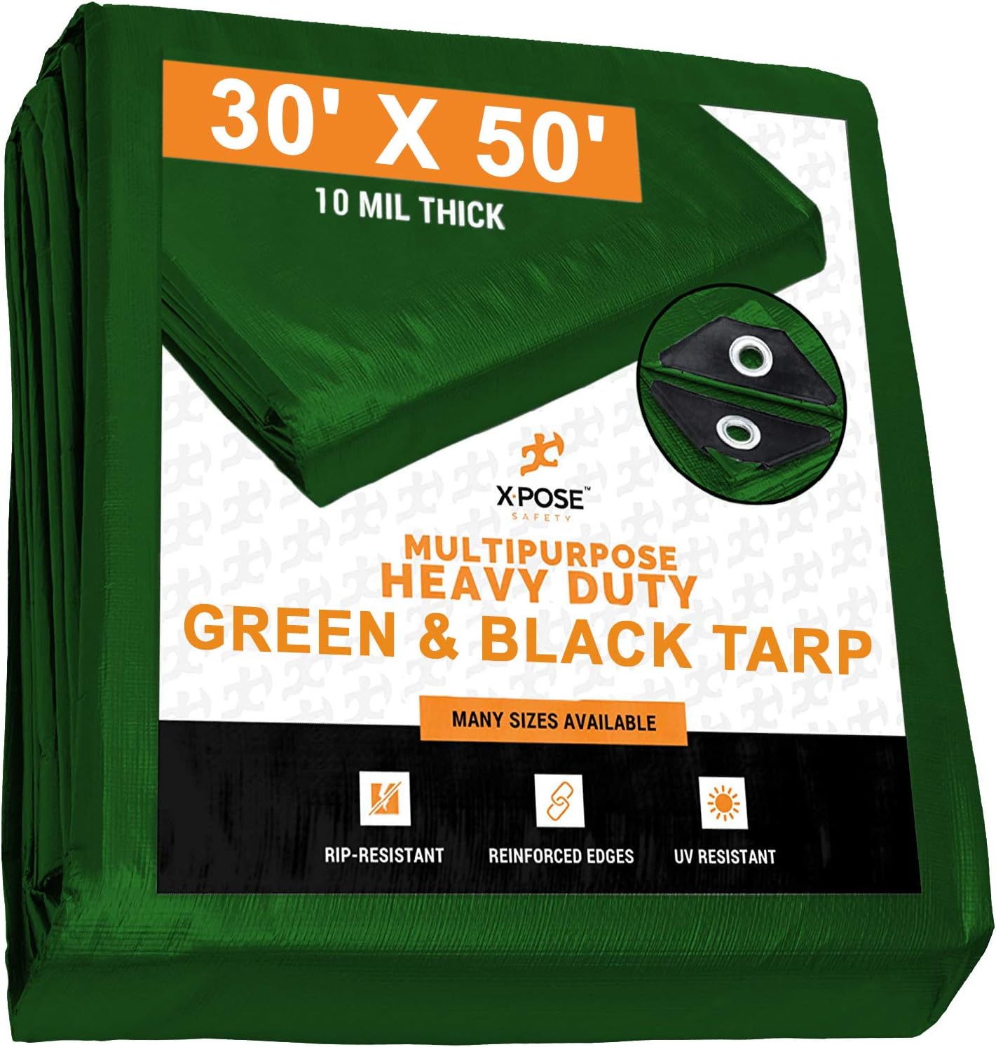 Heavy Duty Poly Tarp - 10 Mil Thick Waterproof, UV Blocking Protective Cover - Reversible Silver and Black - Laminated Coating - Grommets - by Xpose Safety (20 Feet x 40 Feet)