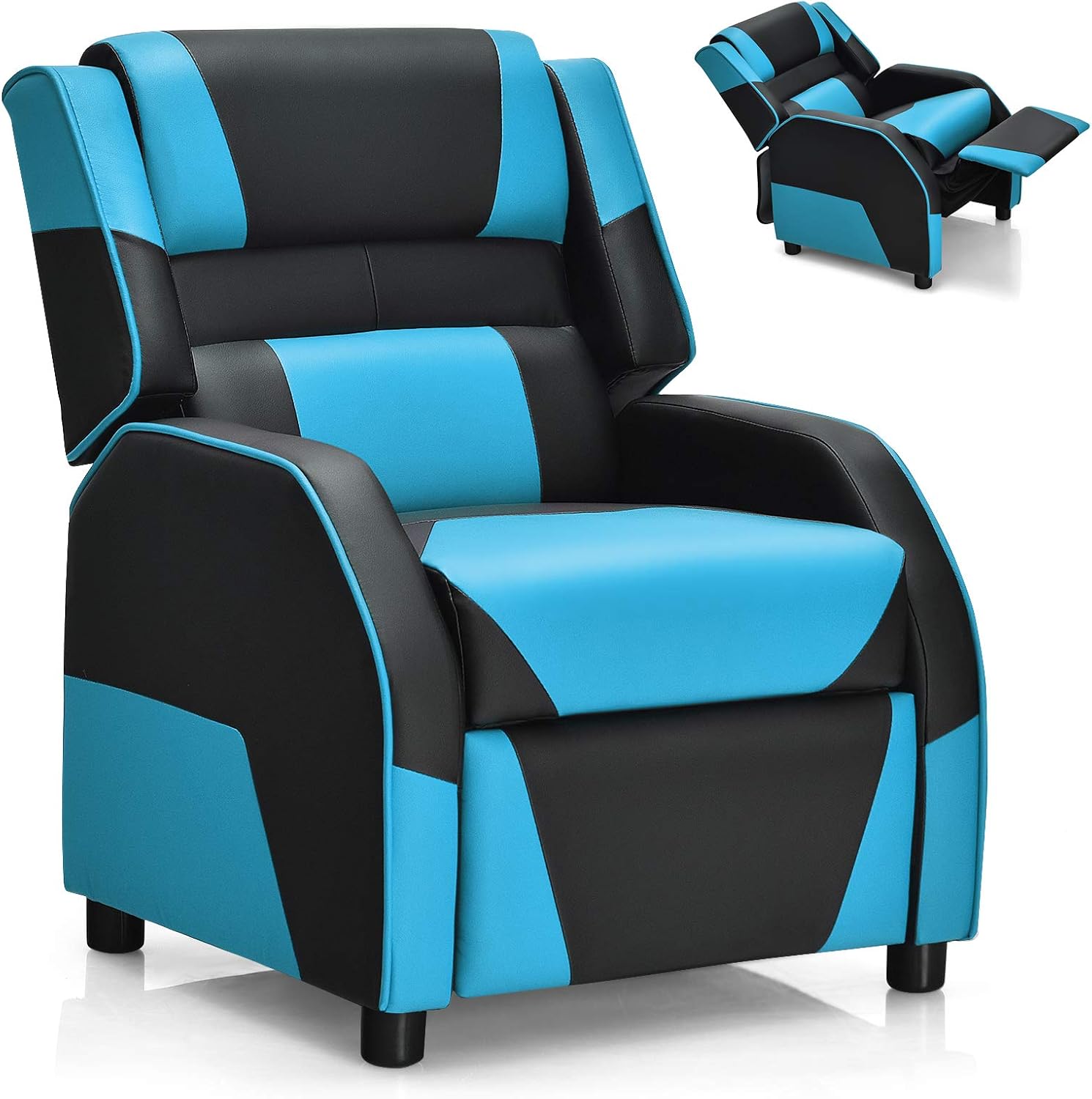 Costzon Kids Recliner, Gaming Recliner Chair w/Footrest, Headrest & Lumbar Support, Ergonomic Leather Lounge Chair for Living & Gaming Room, Adjustable Racing Style Sofa for Children Boys Girls, White