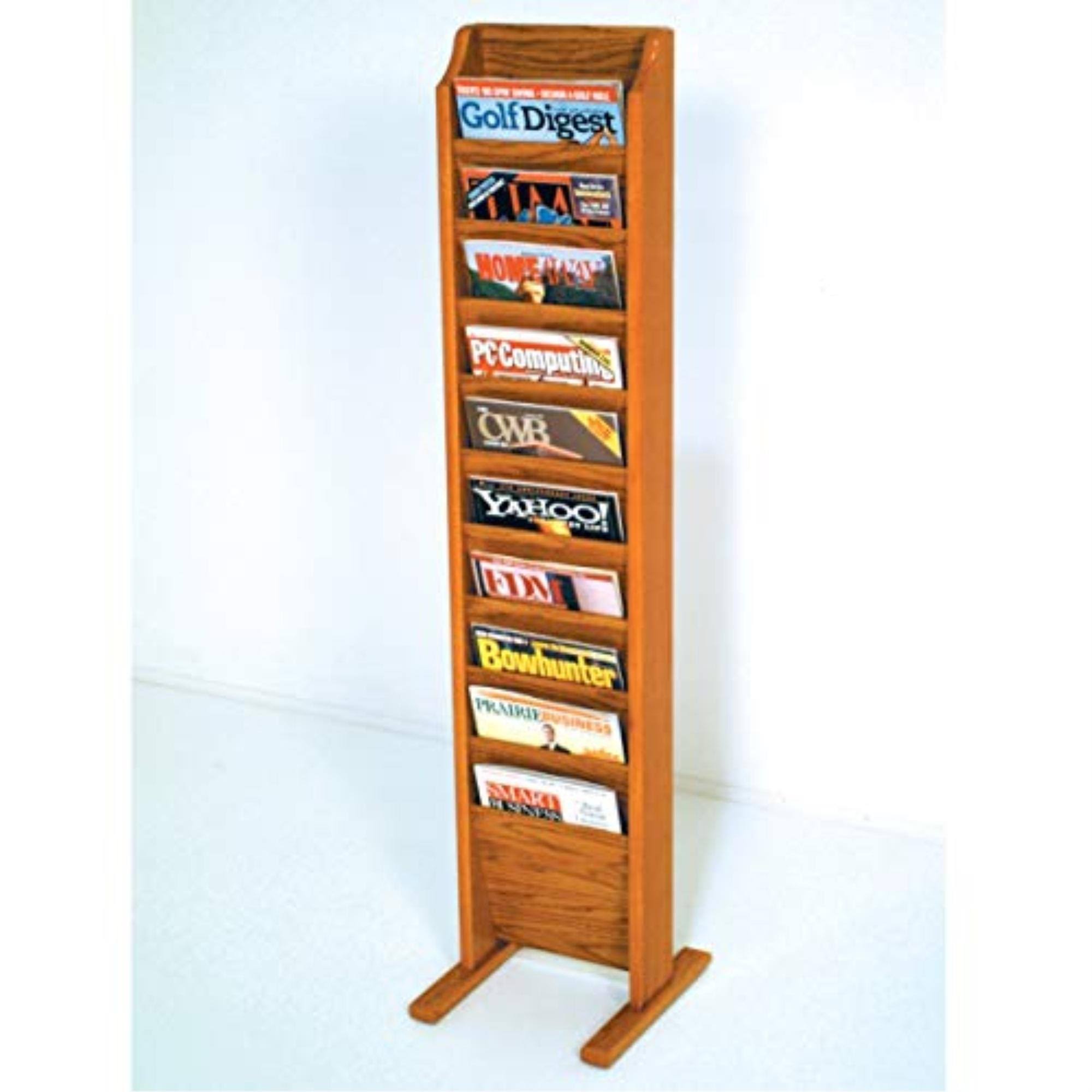 Wooden Mallet Mr10-fsbl Cascade Free Standing 10 Pocket Magazine Rack - Black Light Oak u0026 Medium Oak