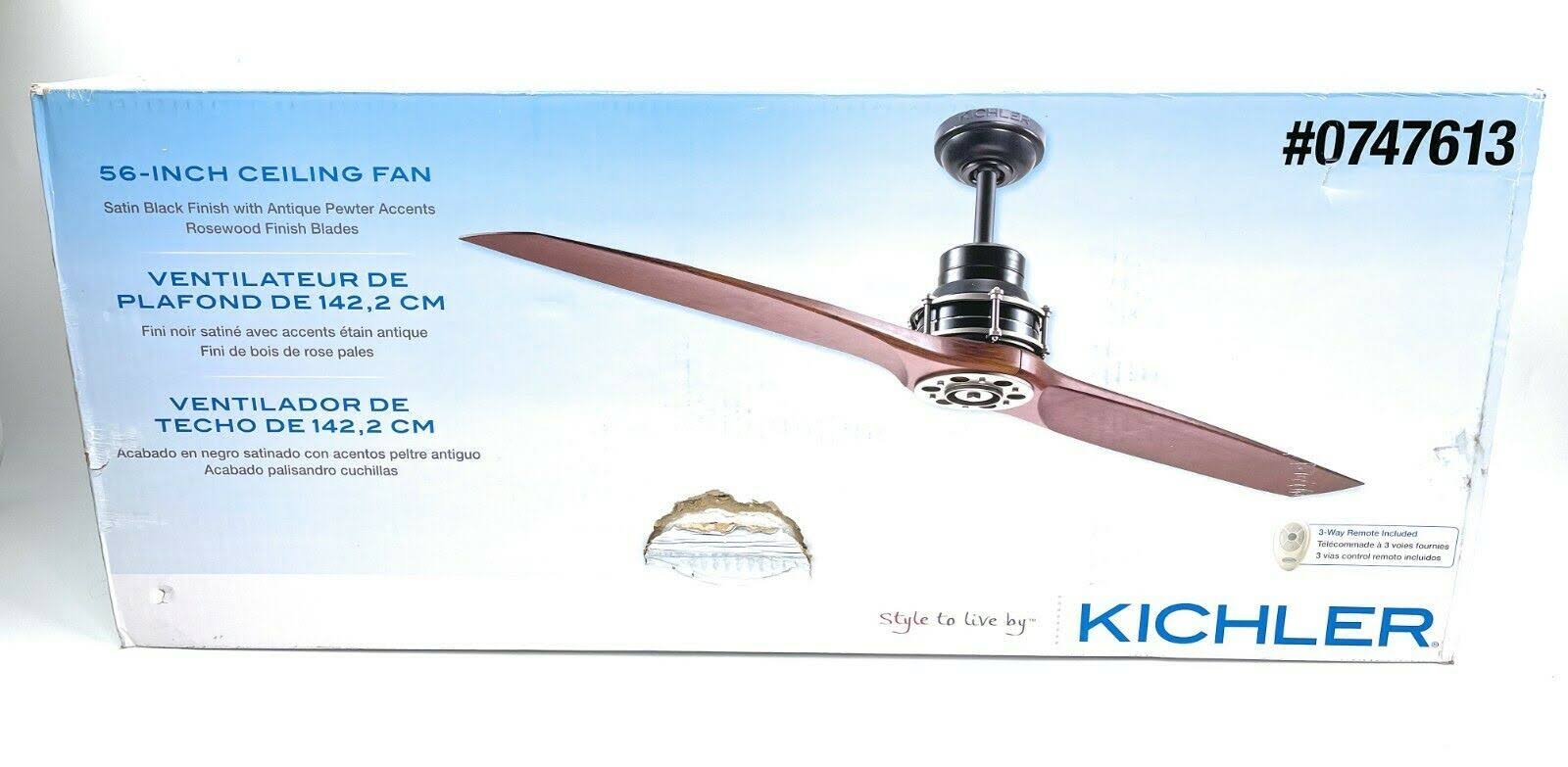 Kichler - 56x22 2 Blade Indoor Fan Satin Black with Remote