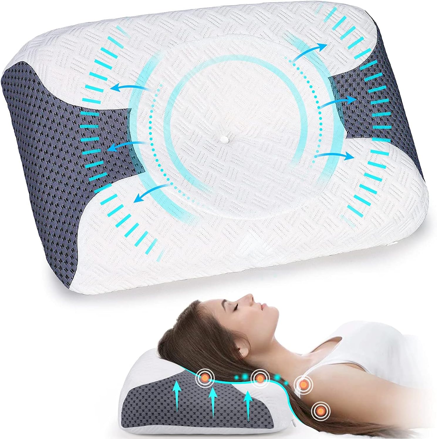 Memory Foam Pillows, Neck Pillow for Pain Relief Sleeping, Ergonomic Cervical Pillow for Neck Pain, Two Heights Orthopedic Contour Neck Support Bed Pillows for Side Back Stomach Sleepers (Black)