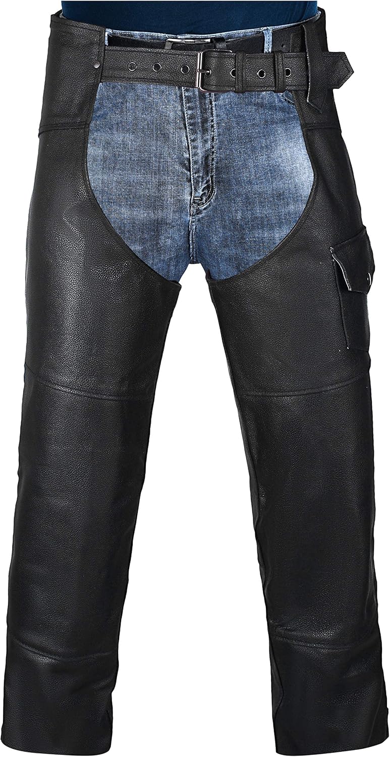 HWK Motorcycle Leather Chaps Pants Biker Cowboy Riding Racing Black Genuine Leather Chap