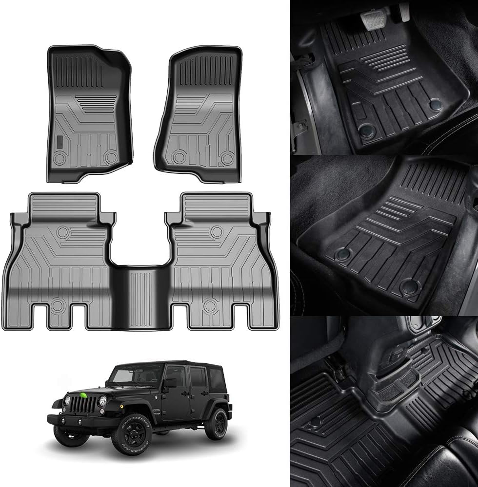 KUST Floor Mats for 2018-2022 Jeep Wrangler JL Unlimited 4-Door (Not for 2 Door and JK Models)(Not fit 4XE) All Weather Floor Mats Carpet Liners TPE Front & Rear Black Car Liners