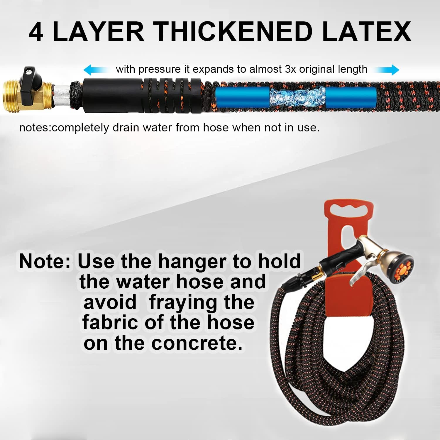 NUNET Garden Hose Expandable to 100 ft, Durable Flexible Water Hose 100ft,9 Function Metal Spray Nozzle, Potable Car Wash Tool Extra Strength Fabric Cover w. 3/4” Heavy Duty Brass Valve & Splitter Pack of 2