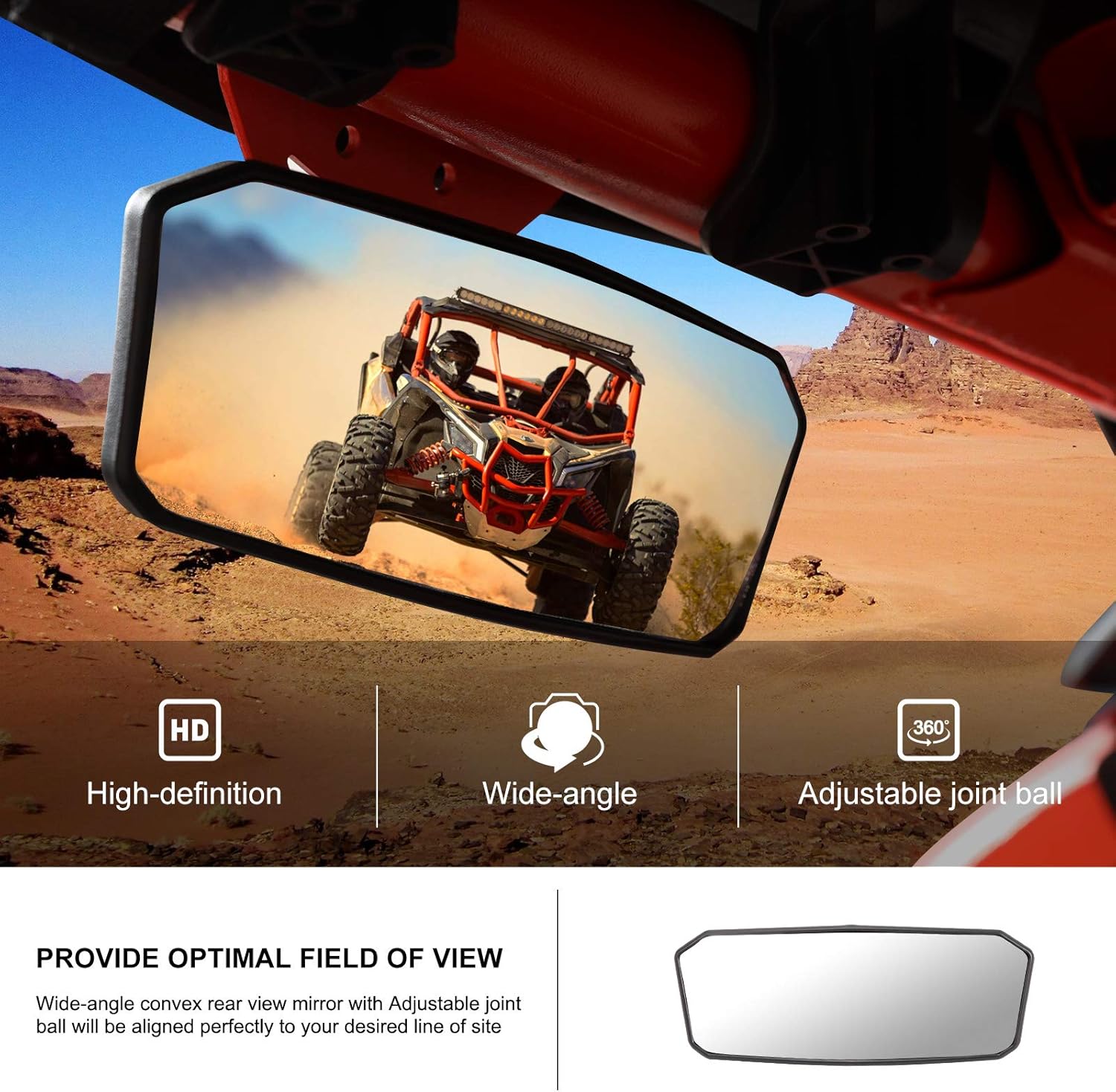 KIWI MASTER Rear View Center Mirror Compatible for 2017-2021 Can Am Maverick X3 Accessories Racing Convex Mirror