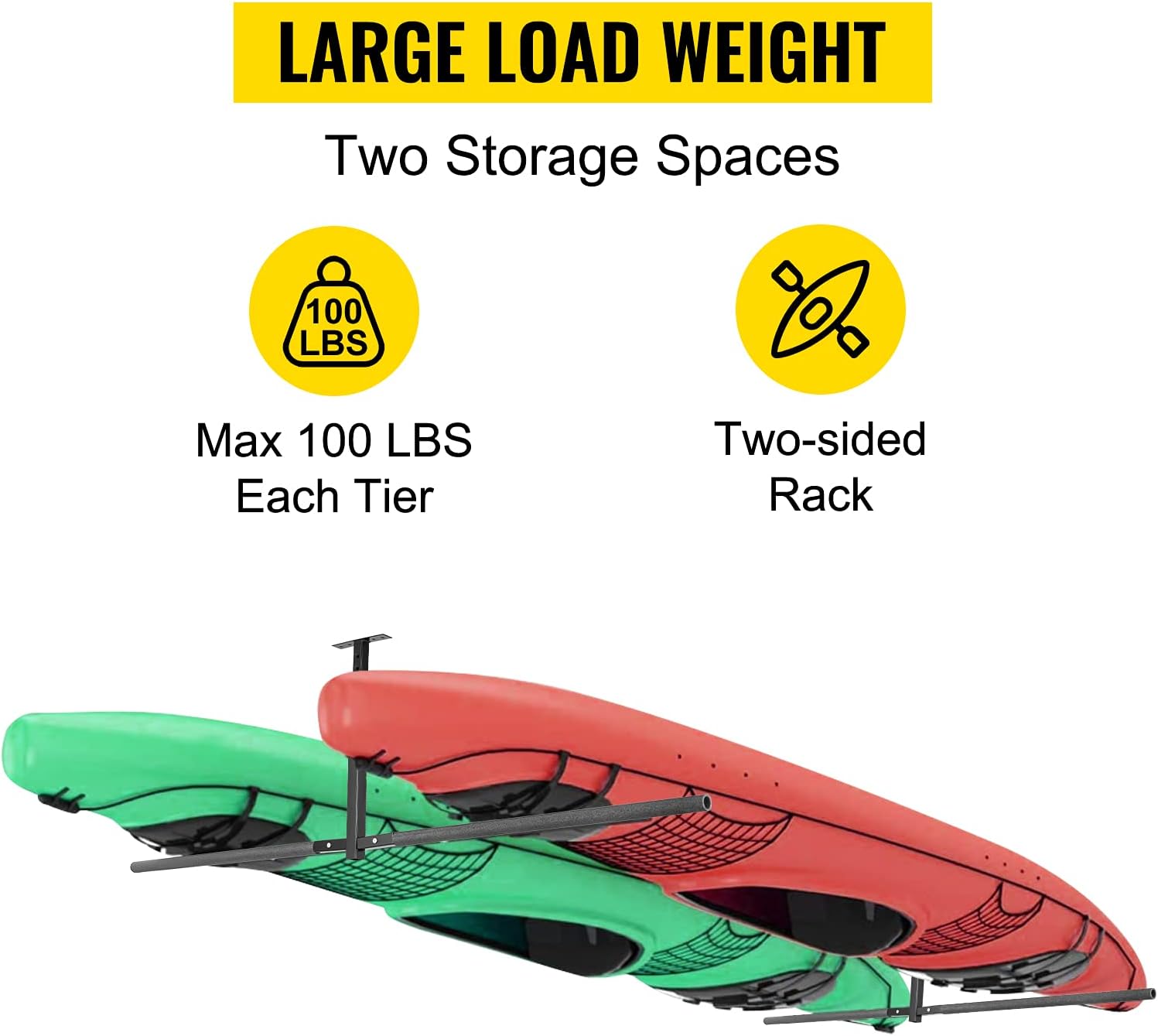 VEVOR Kayak Storage Rack, Buy 1 Get 1 More,Ceiling Mount, 200LBS Capacity, 2 Kayak Ceiling Rack, Adjustable Height 10