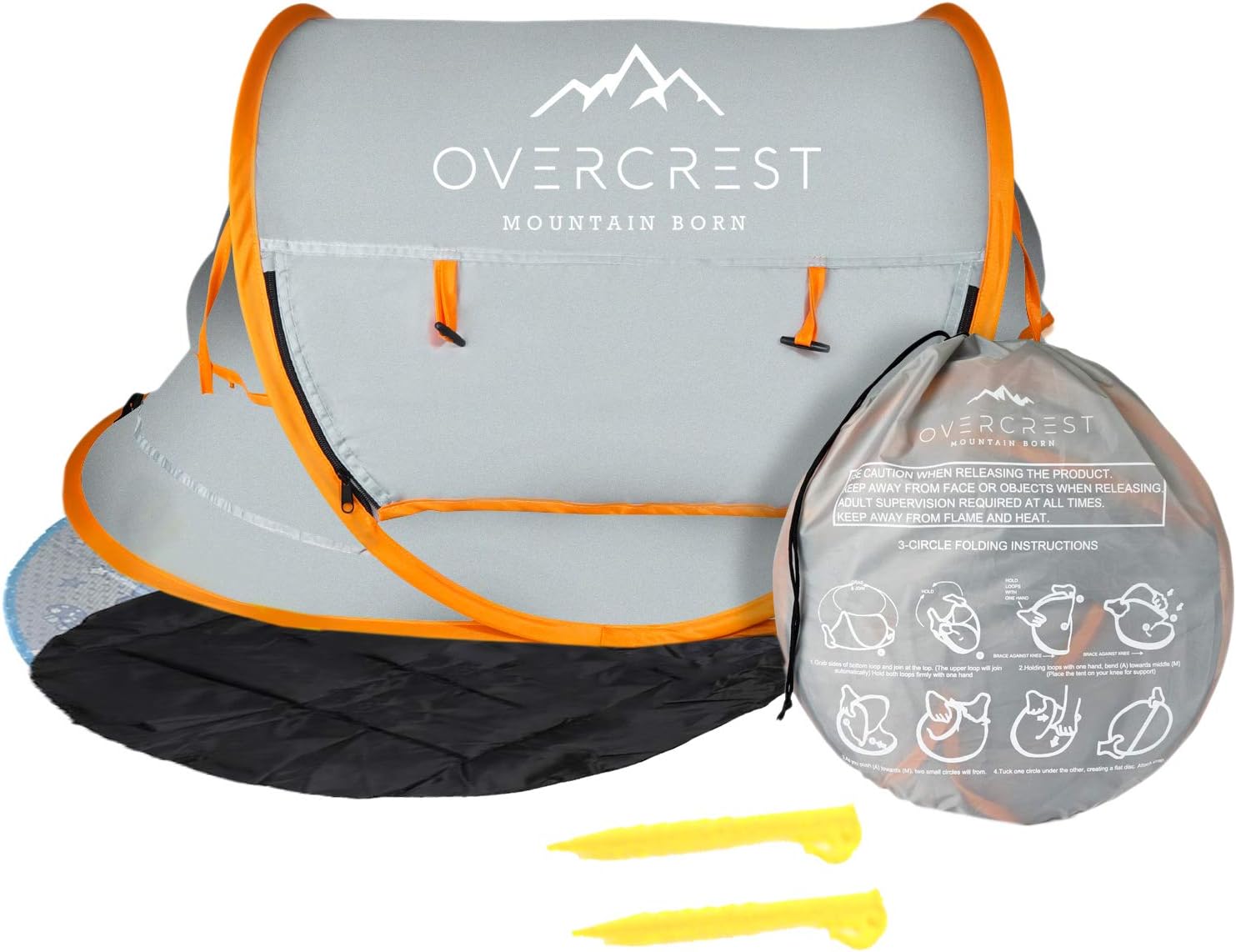 Overcrest Portable Pop Up Baby Beach Tent with UPF 50+ Sun Shade - Protection for Babies from Sunburn and Mosquitos - Lightweight, Compact and Easy Assembly - Includes Sleeping Pad and Cooling Mat
