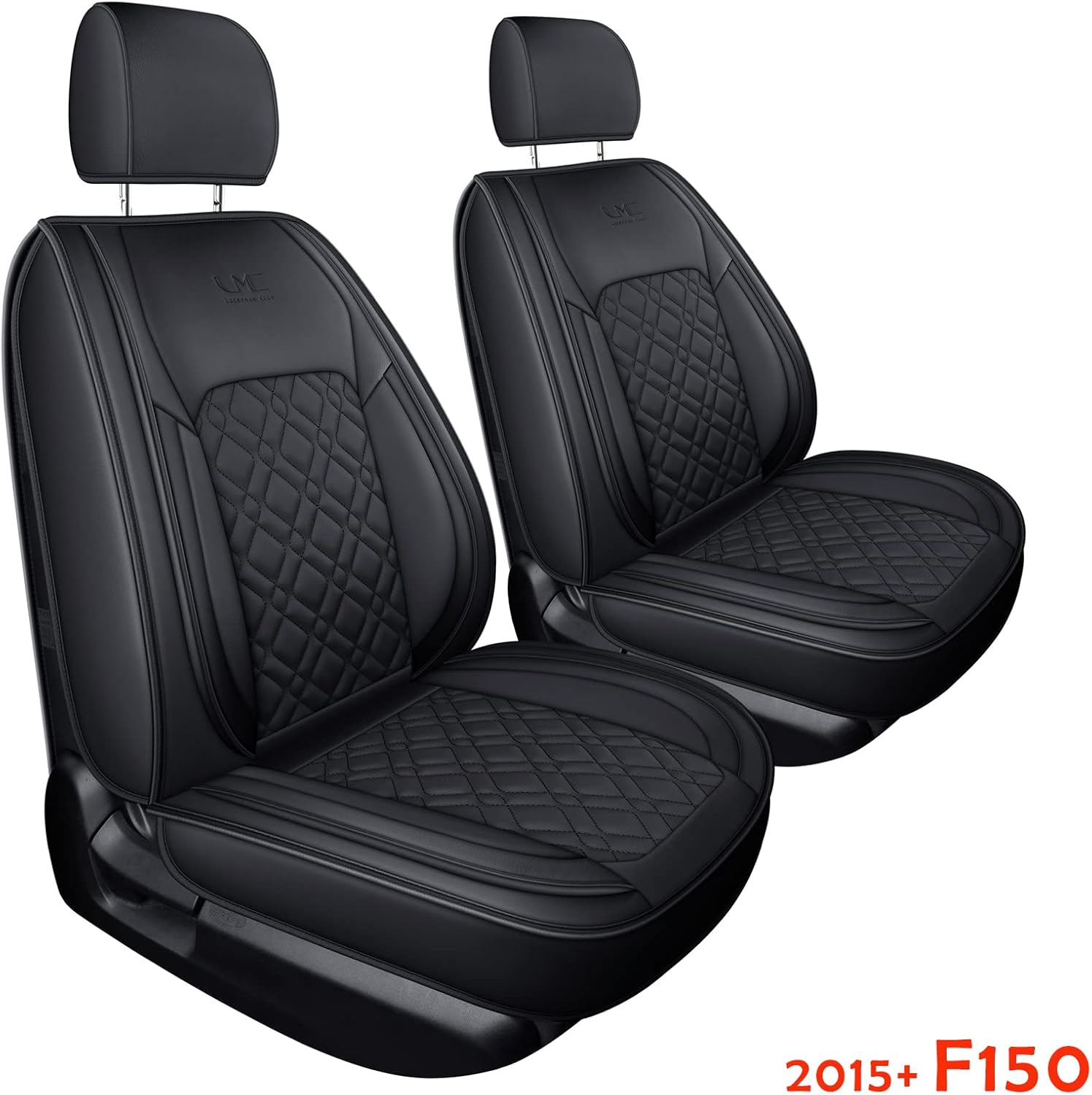 LUCKYMAN CLUB F150 Front-only Seat Covers J03-Q3 with Waterproof Faux Leather, Fit 2015-2022 Ford F150 and 2017-2022 F250 F350 F450 (Front only, Black)