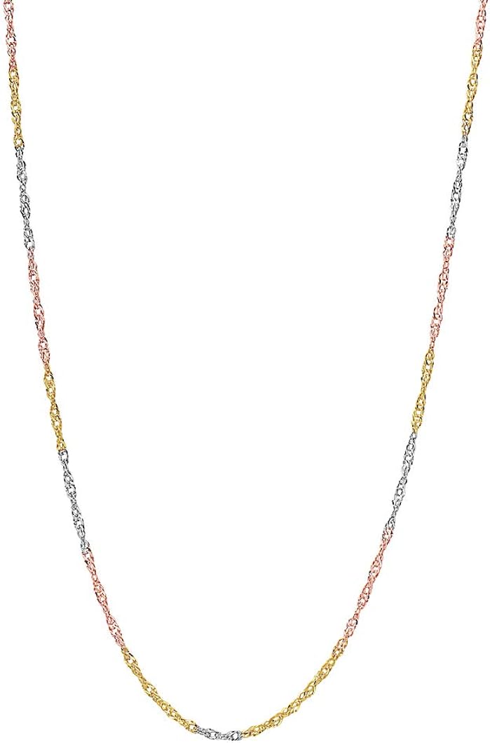14K Gold 1.8MM Singapore Chain Necklace- Available in Yellow, White Rose or 3 tone -14