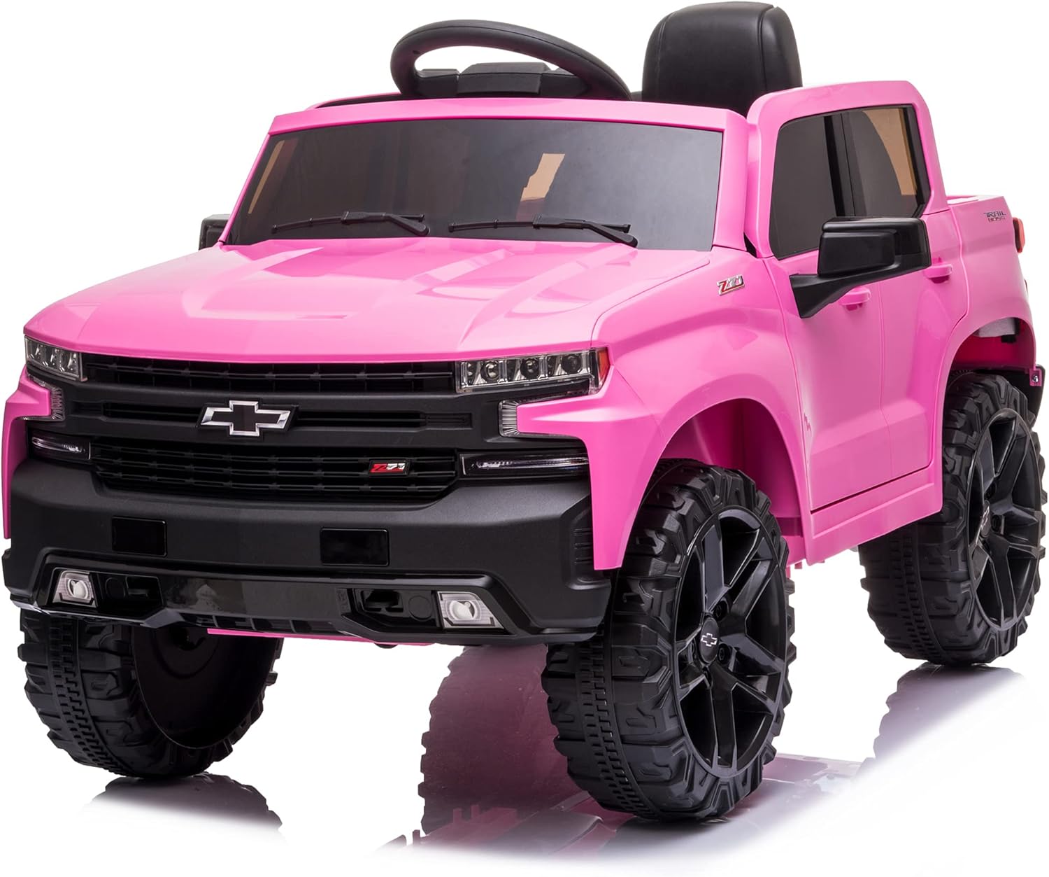 Kidzone 12V Battery Powered Licensed Chevrolet Silverado Trail Boss LT Kids Ride On Truck Car Electric Vehicle Jeep with Remote Control, MP3/Bluetooth, LED Lights - Black