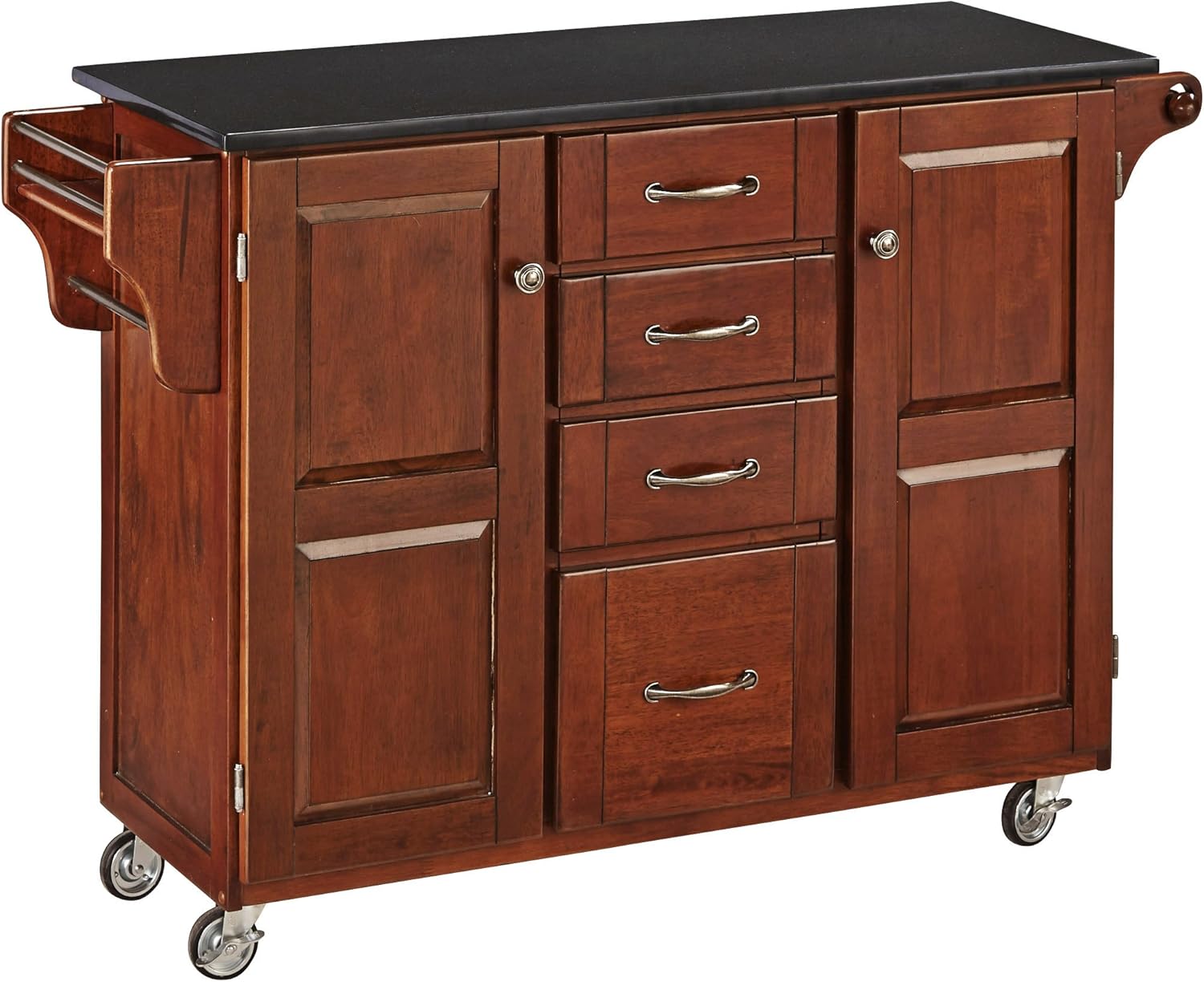 Create-a-Cart Natural 2 Door Kitchen Cart with Black Top and Home Styles