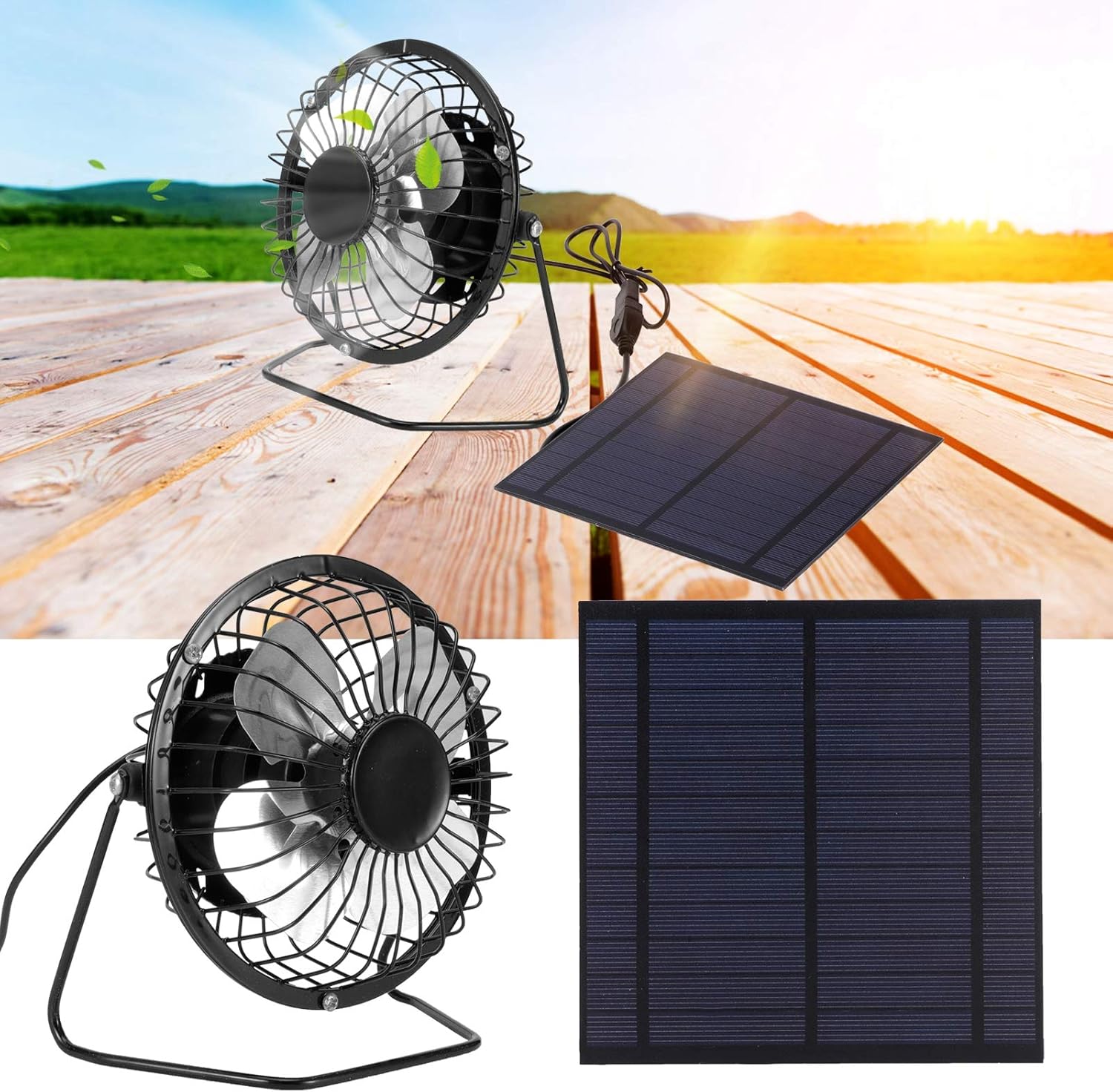 banapoy Solar Panel Set, Solar Fan, Solar Panel, Portable Small 5W 6V Solar Charger Panel, Eco-Friendly for Dog Chicken House Greenhouse Durable Pack of 2