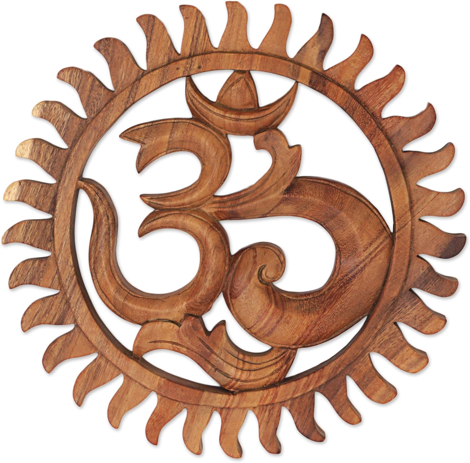 NOVICA Brown Hand Crafted Suar Wood Relief Panel, 'Sunny Om' Pack of 2