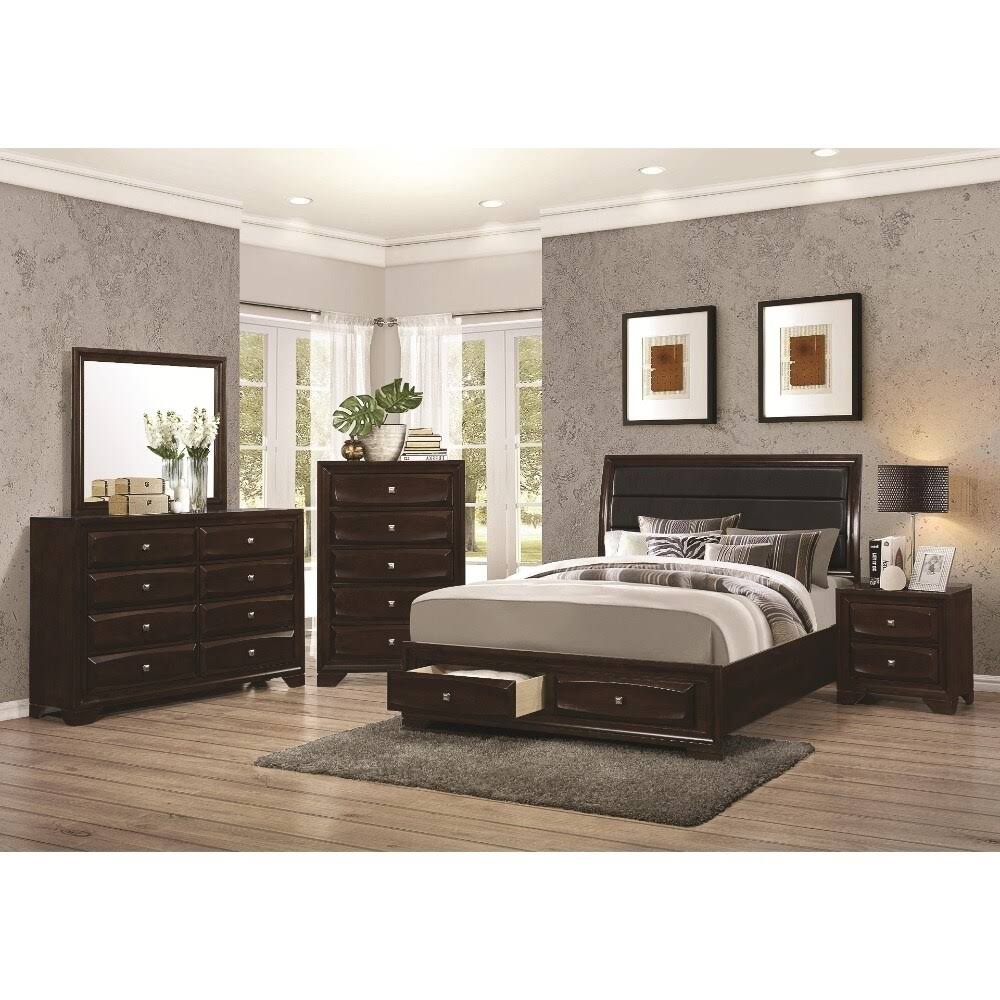 Benzara Wooden Nightstand with Two Spacious Beveled Front Drawers, Dark Brown
