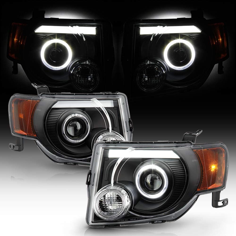 ACANII - For 2008-2012 Ford Escape SUV Black Housing LED Tube Halo Projector Headlights Headlamps Driver & Passenger